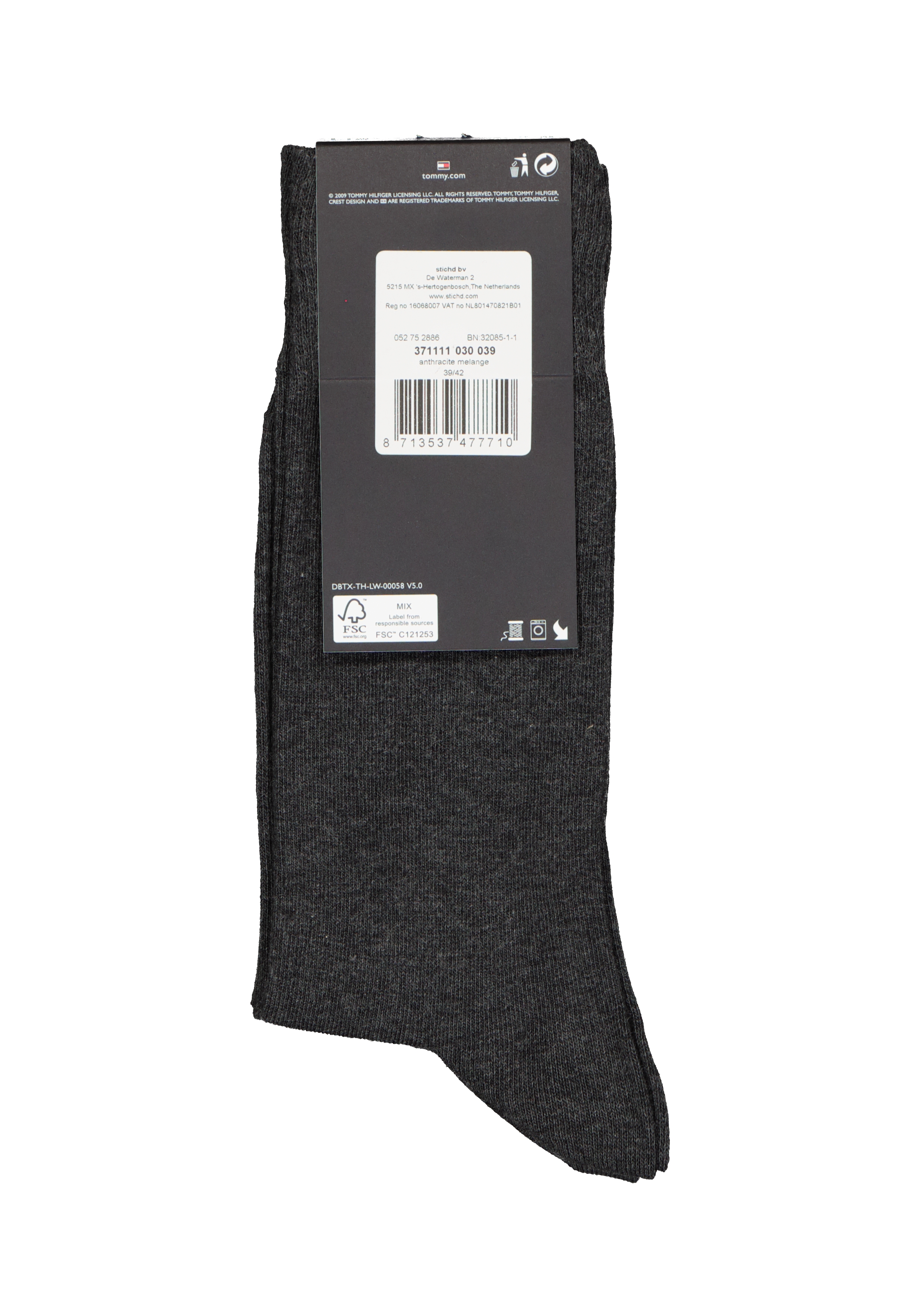 Tommy Hilfiger Classic Socks (2-pack), herensokken katoen, antraciet melange