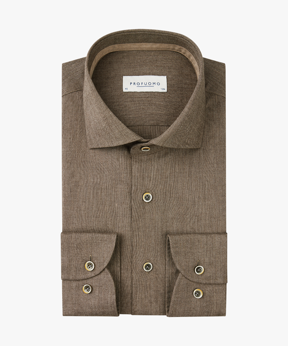 Profuomo slim fit heren overhemd structuur taupe