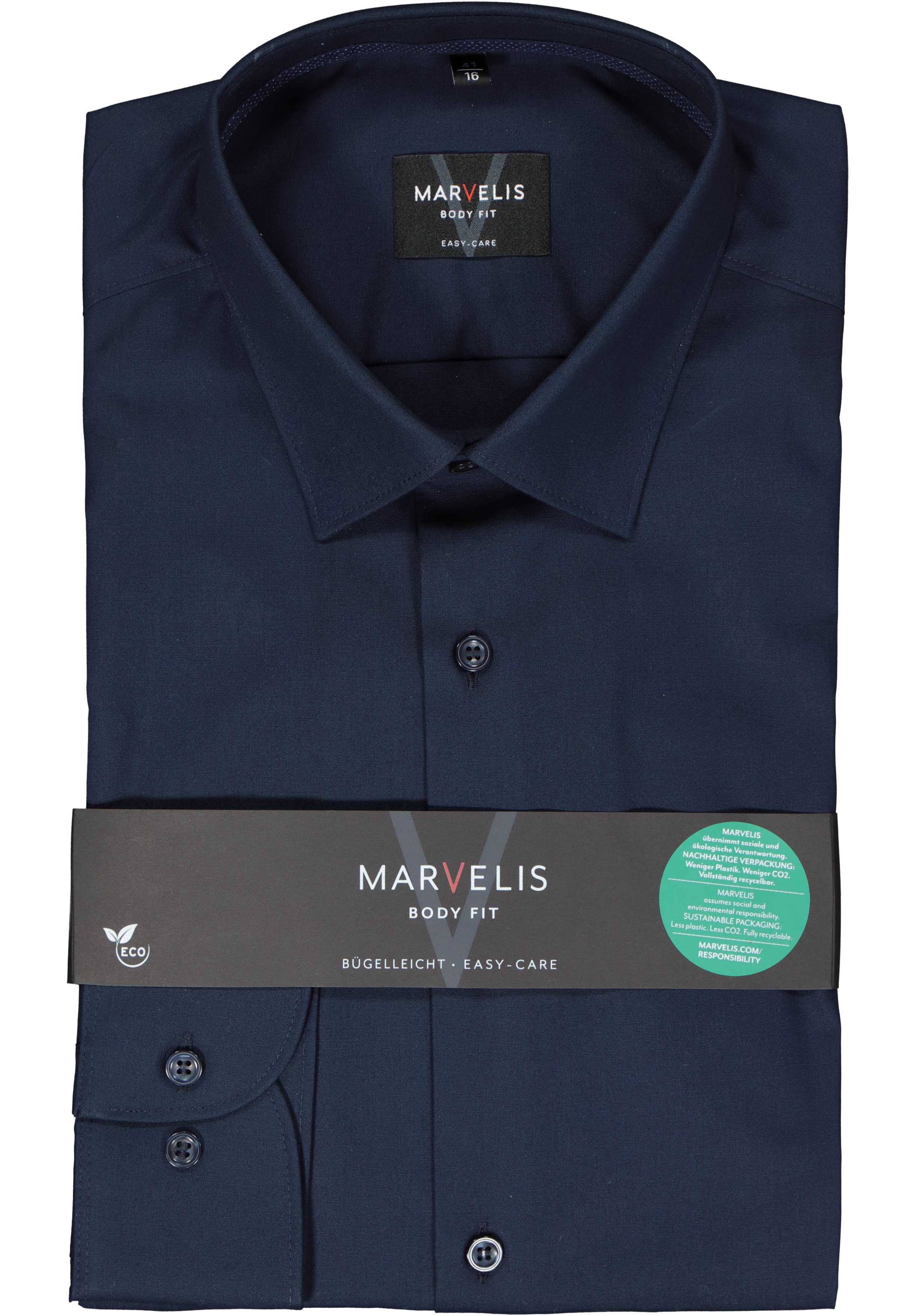 MARVELIS body fit overhemd, popeline, donkerblauw