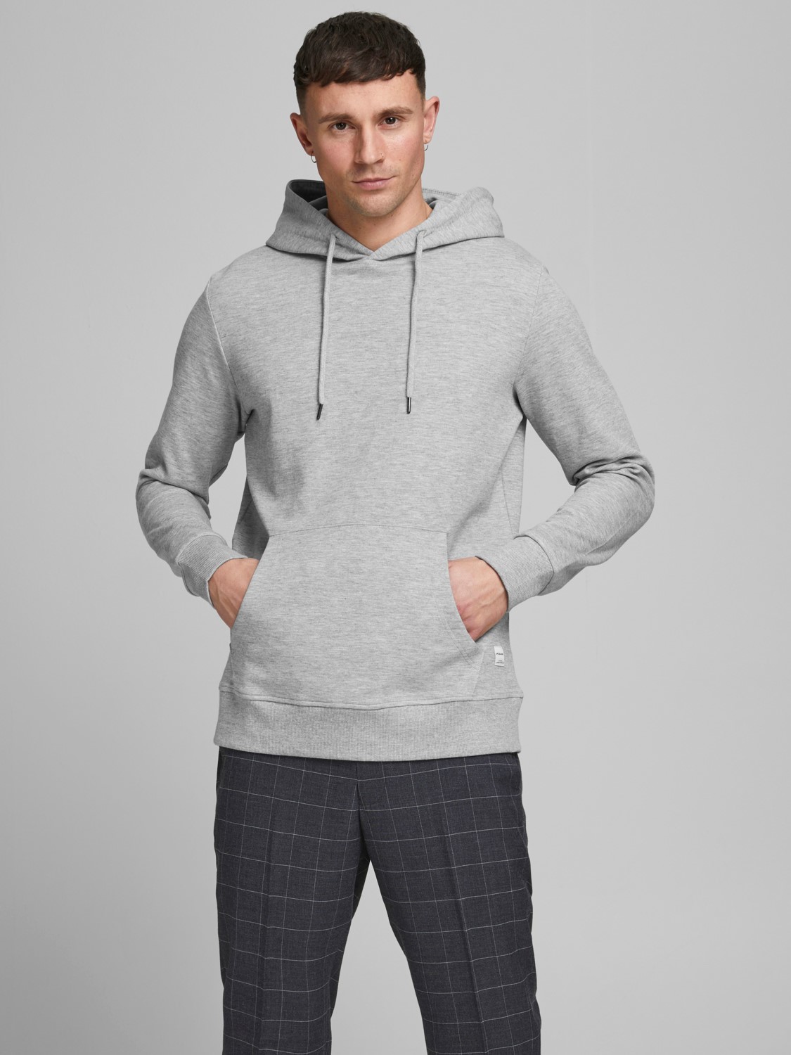 JACK & JONES Basic sweat hood regular fit, heren hoodie katoenmengsel met capuchon, lichtgrijs melange