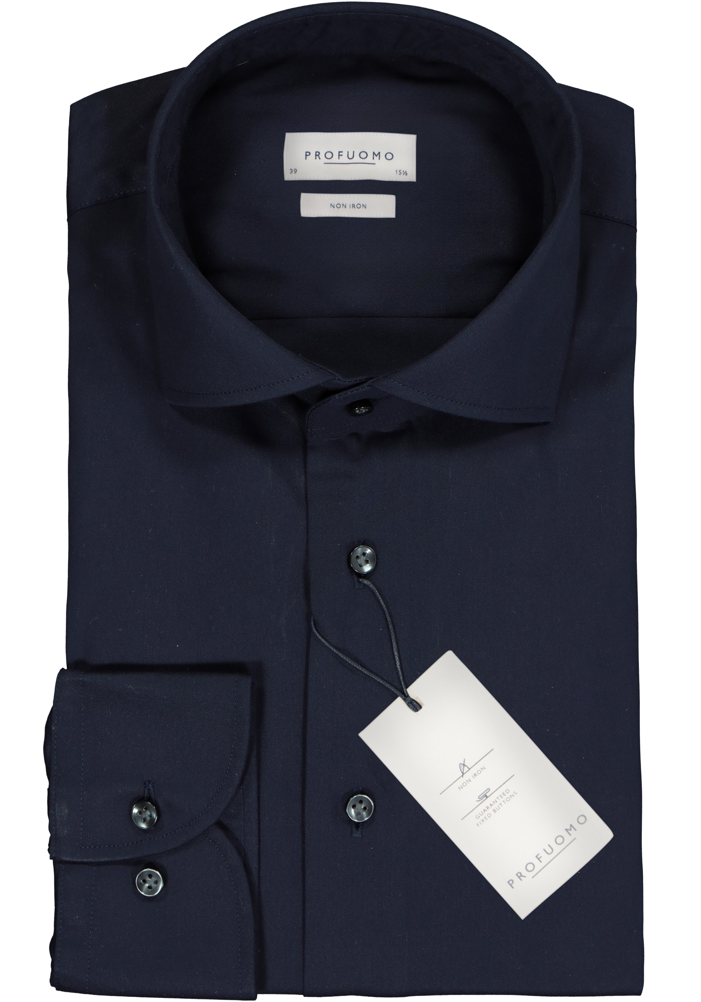 Profuomo slim fit overhemd, fine twill, marine blauw