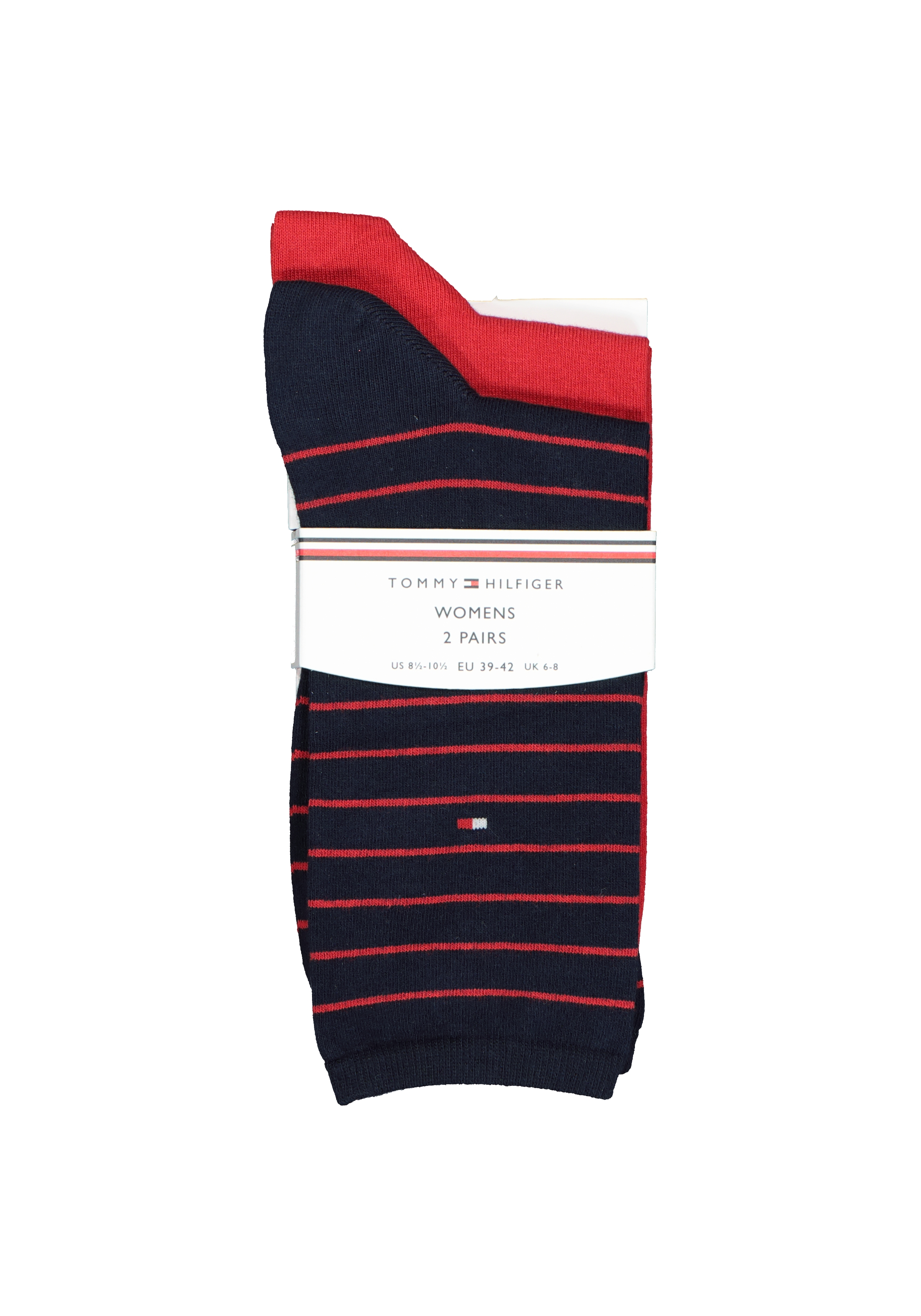 Tommy Hilfiger damessokken Small Stripe (2-pack), uni en gestreept katoen, rood met blauw