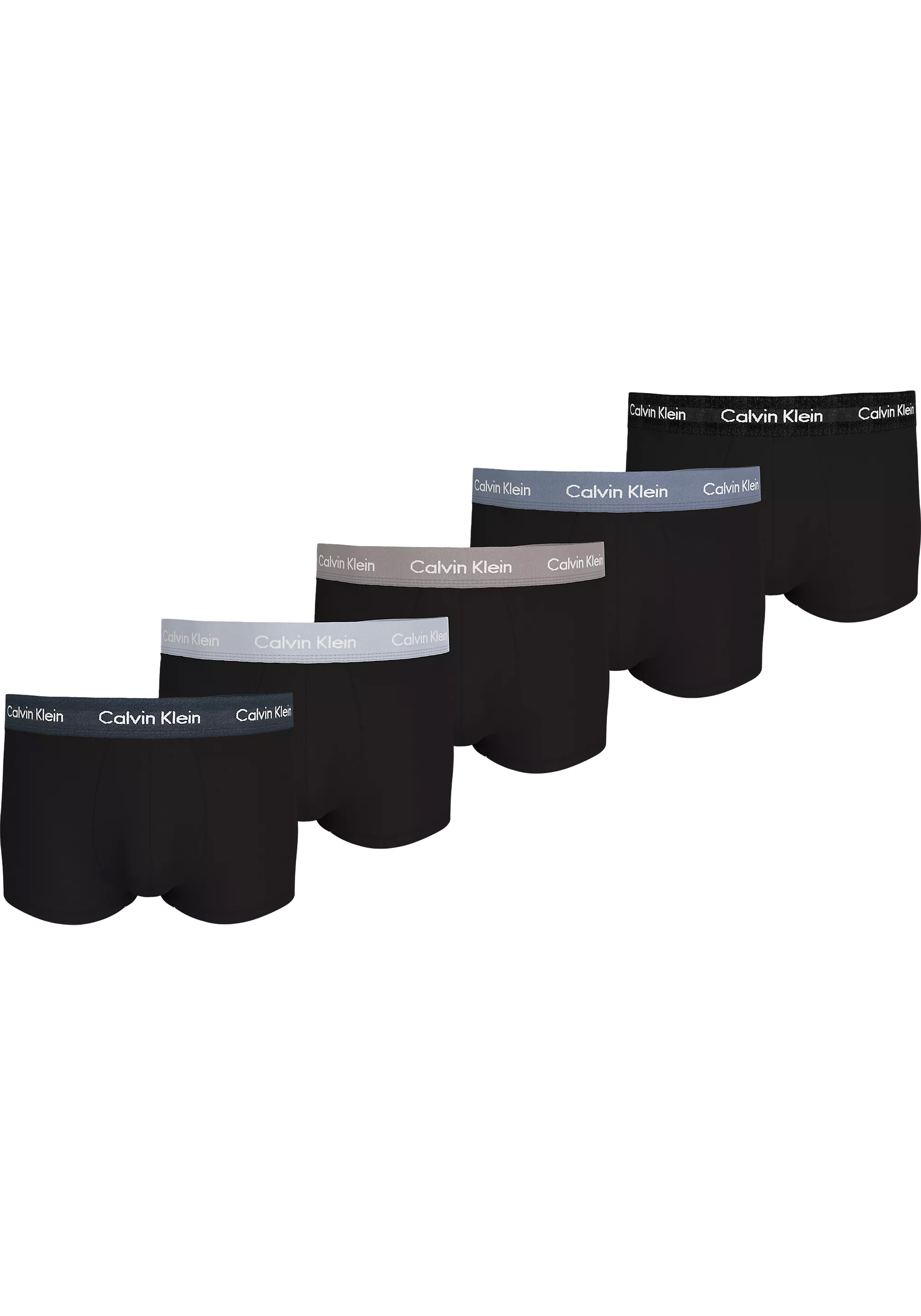 Calvin Klein Low Rise Trunks (5-pack), lage heren boxers kort, zwart met gekleurde tailleband