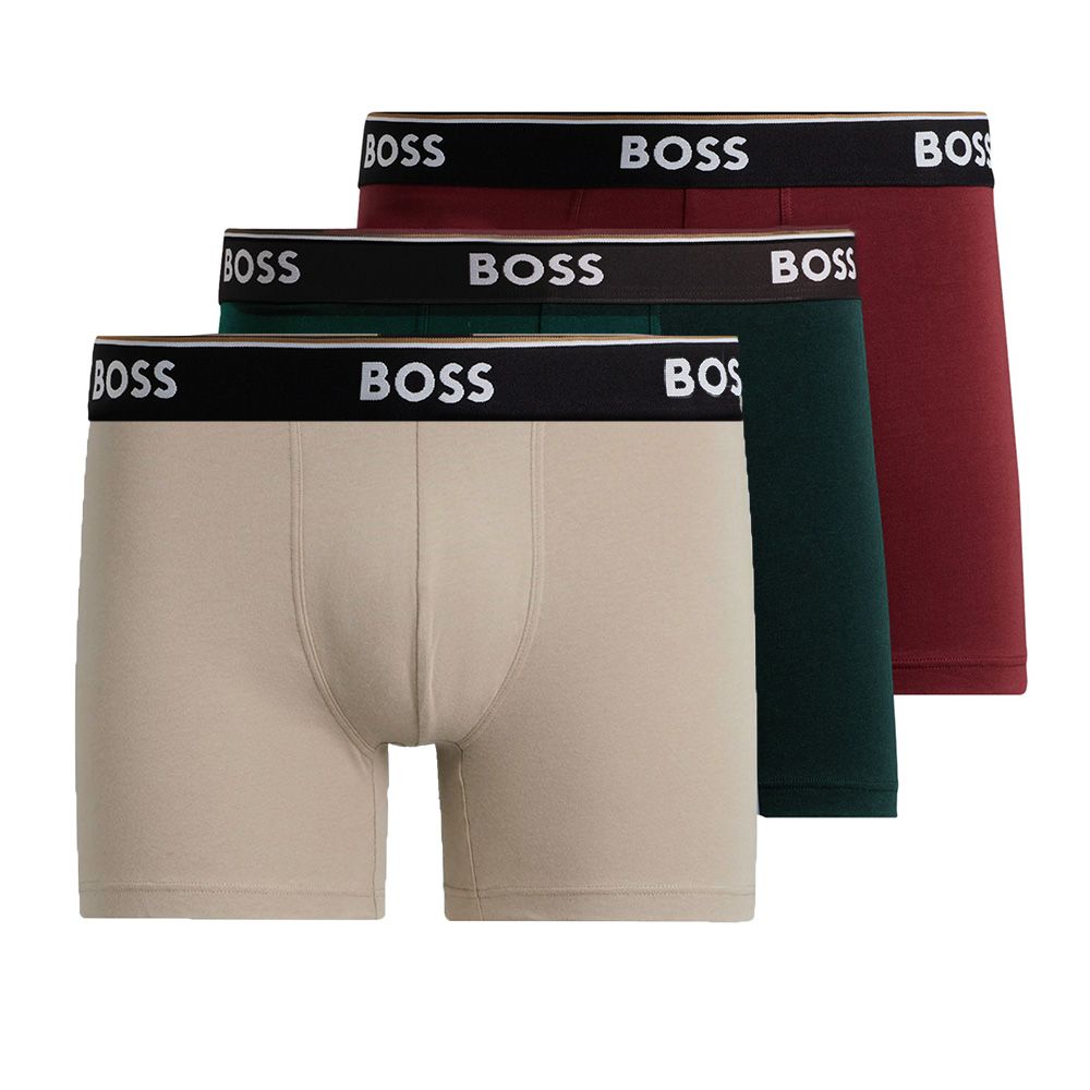 HUGO BOSS Power boxer briefs (3-pack), heren boxers normale lengte, donkerrood, beige, groen