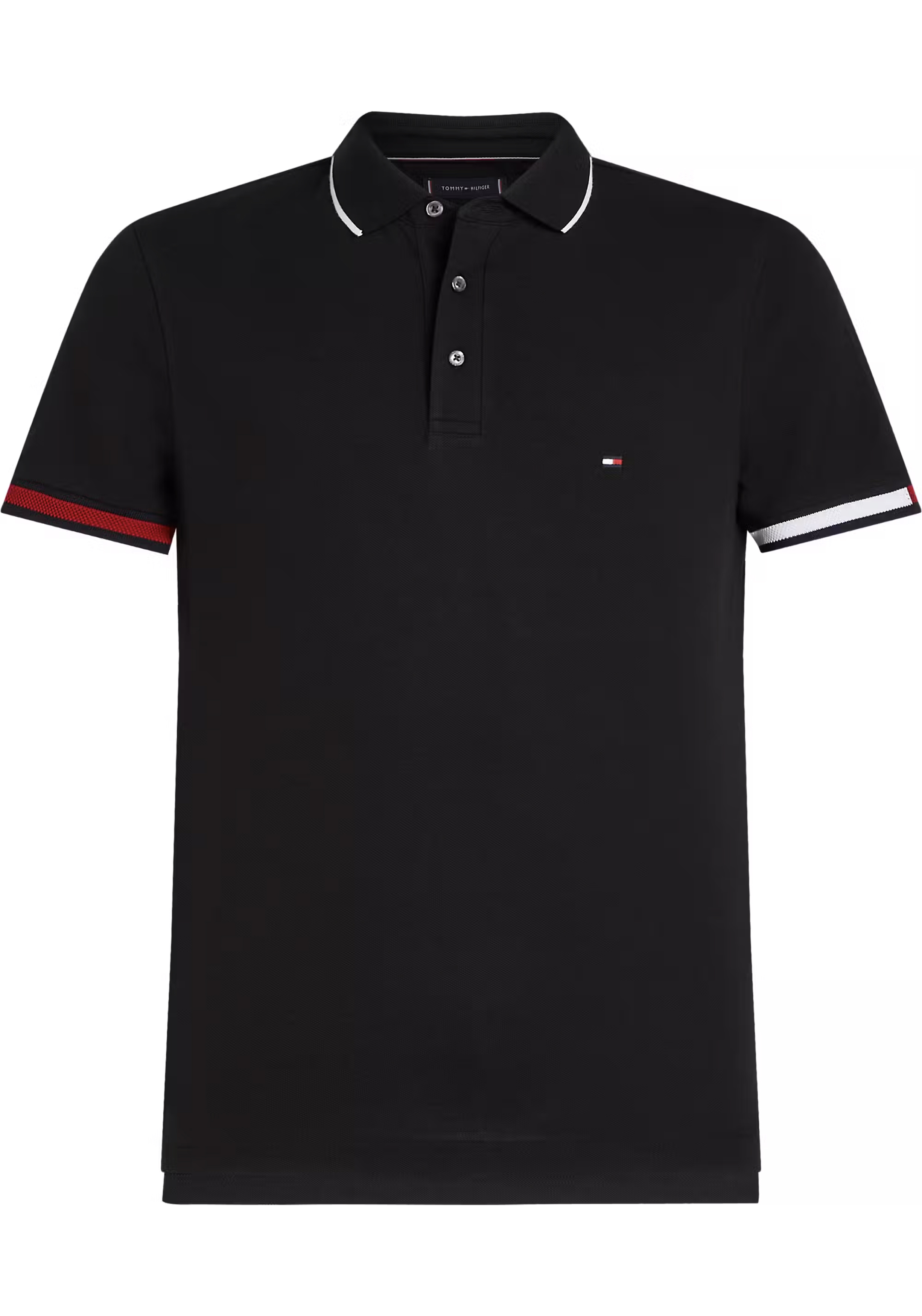 Tommy Hilfiger Flag Cuff Slim Polo, heren poloshirt, zwart