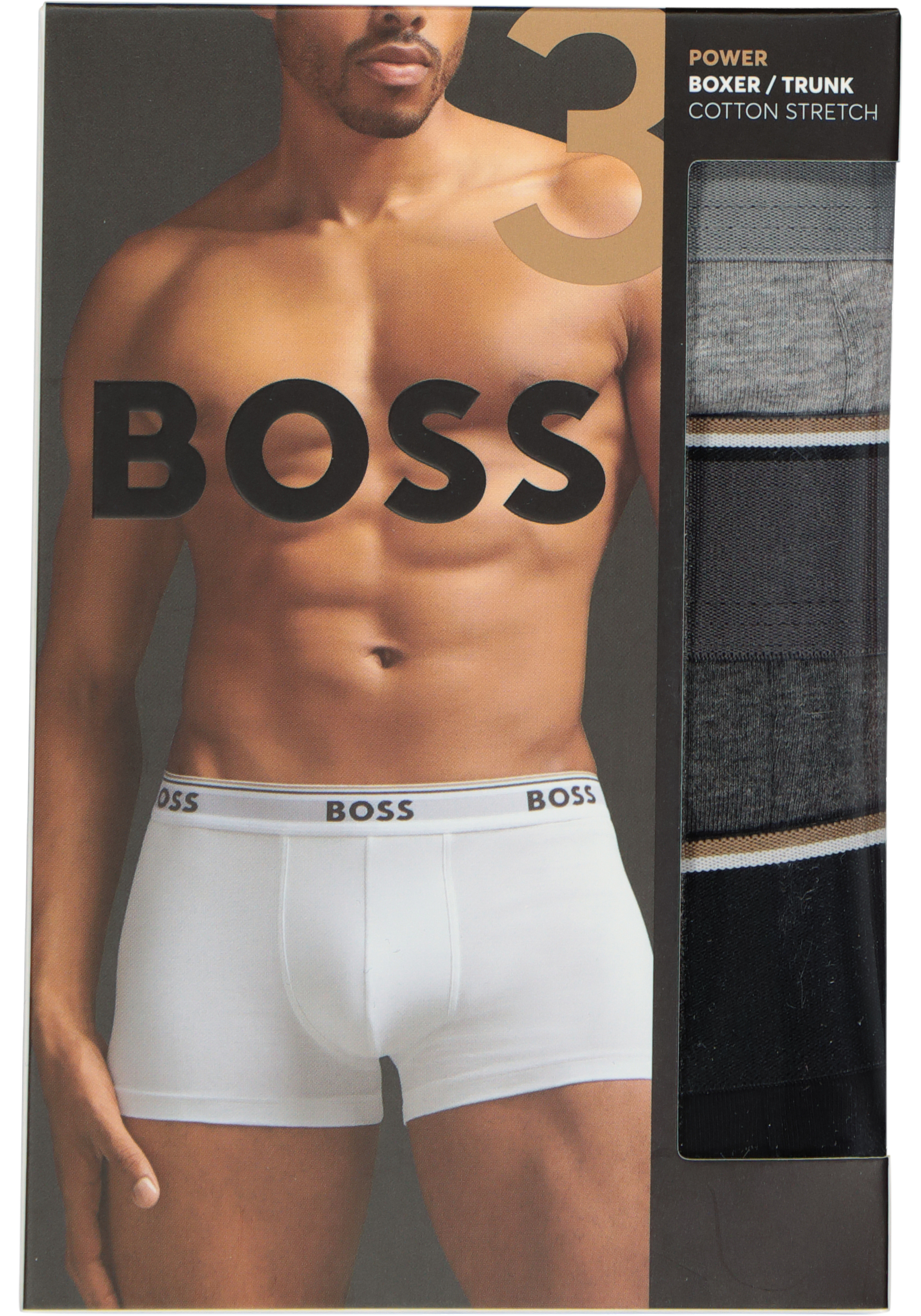 HUGO BOSS Power trunks (3-pack), heren boxers kort, grijs, grijs, zwart