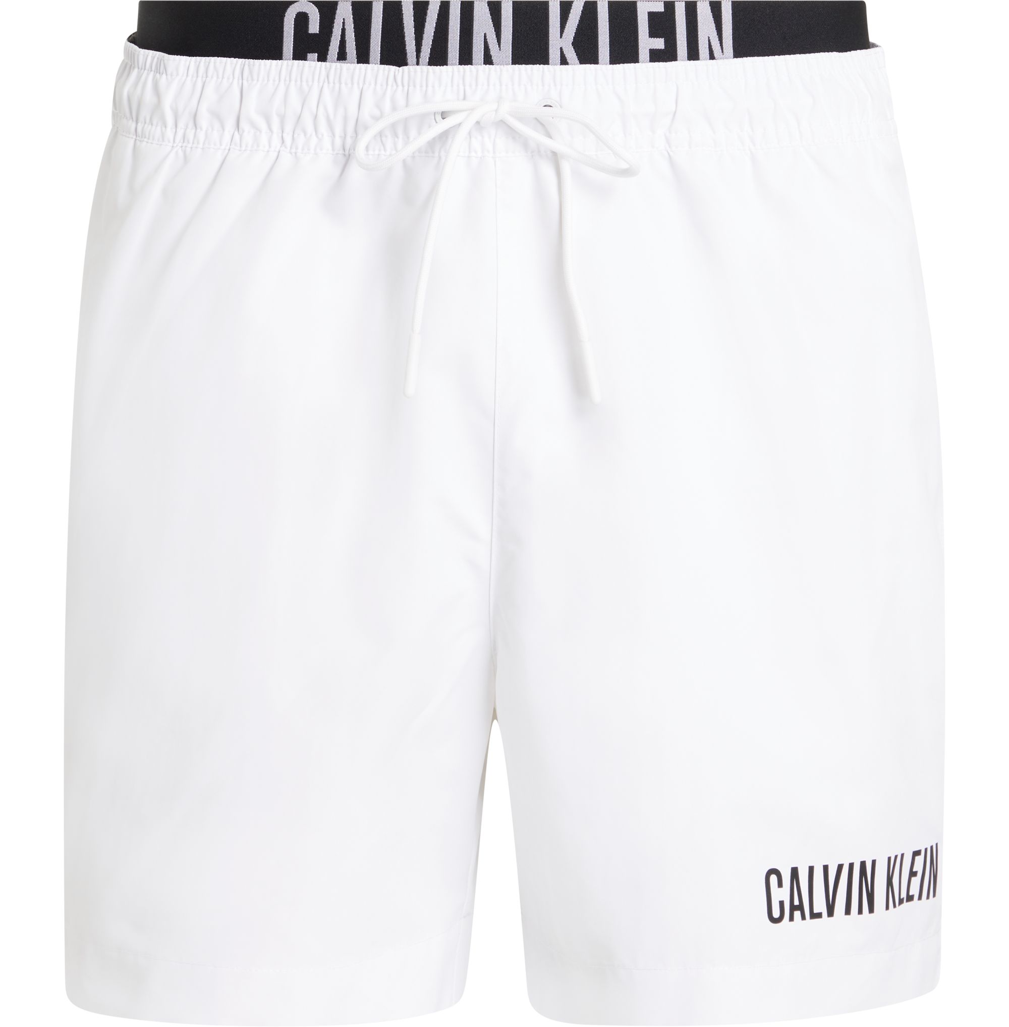 Calvin Klein Medium Drawstring double waistband swimshort, heren zwembroek, wit