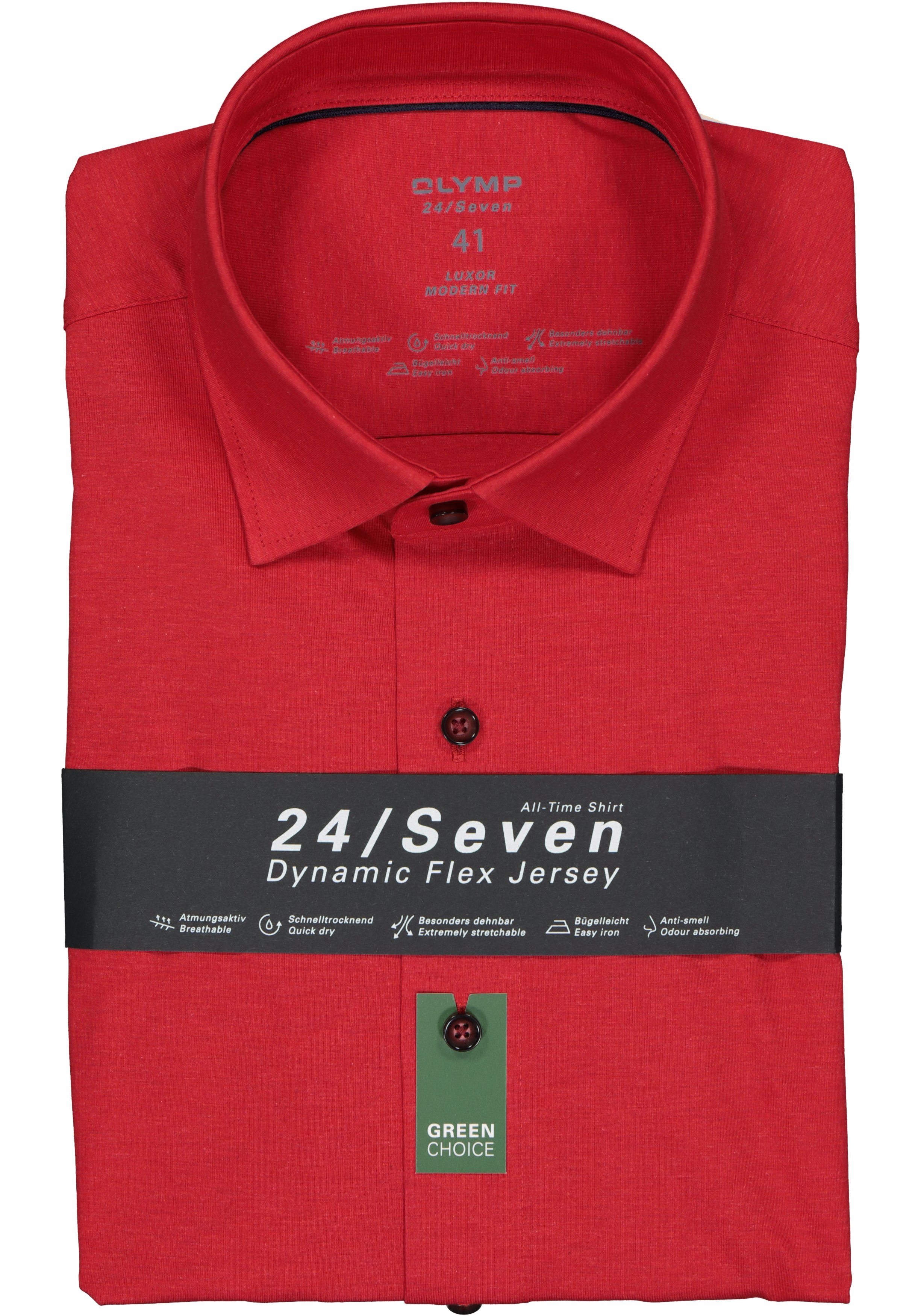 OLYMP Luxor modern fit overhemd 24/7, rood tricot