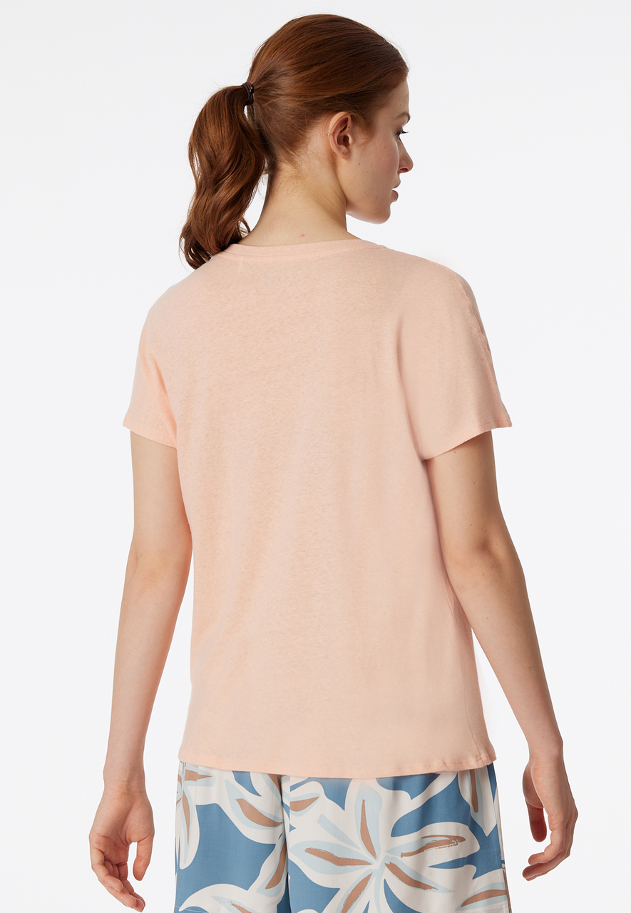 SCHIESSER Mix+Relax T-shirt, dames shirt korte mouw V-hals peach whip