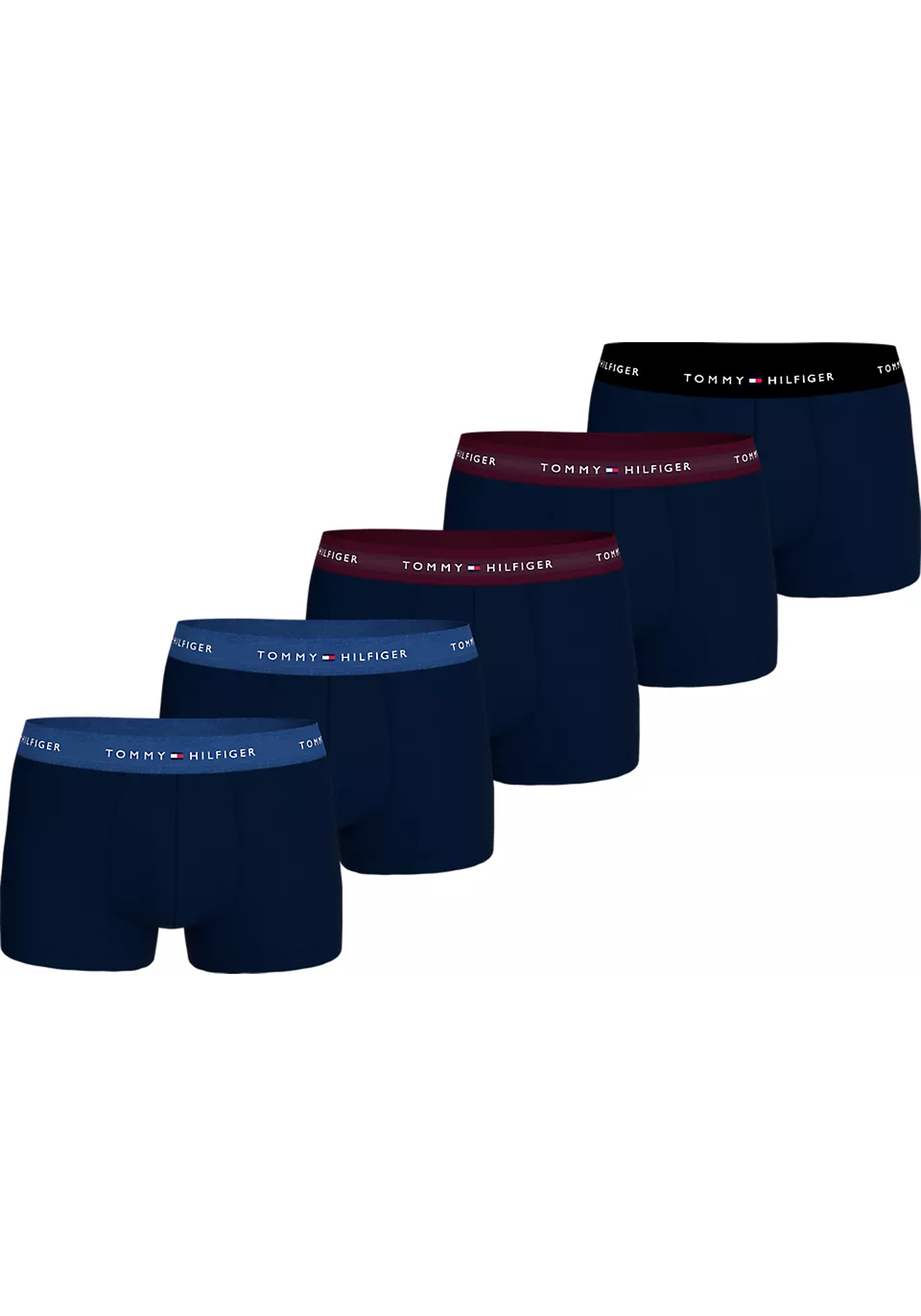 Tommy Hilfiger trunk (5-pack), heren boxers normale lengte, blauw met gekleurde tailleband