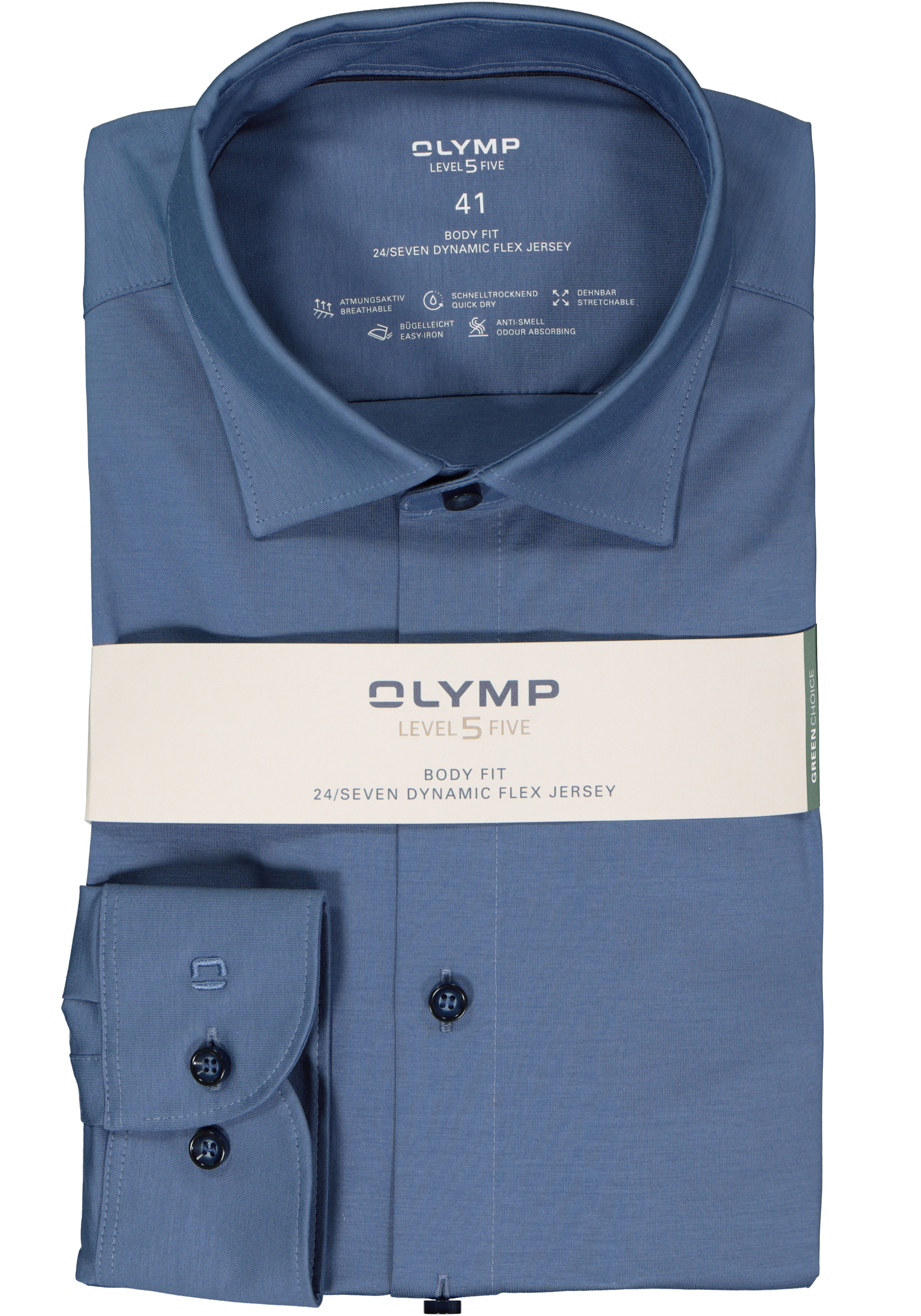 OLYMP 24/7 Level 5 body fit overhemd, tricot, blauw