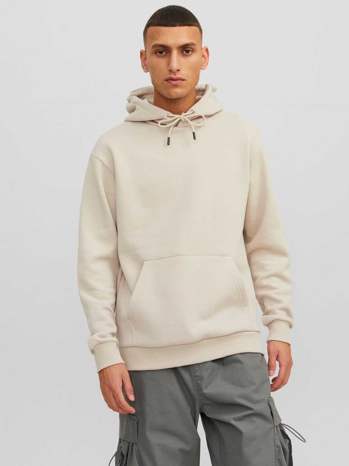 JACK & JONES Bradley sweat hood regular fit, heren hoodie katoenmengsel met capuchon, beige