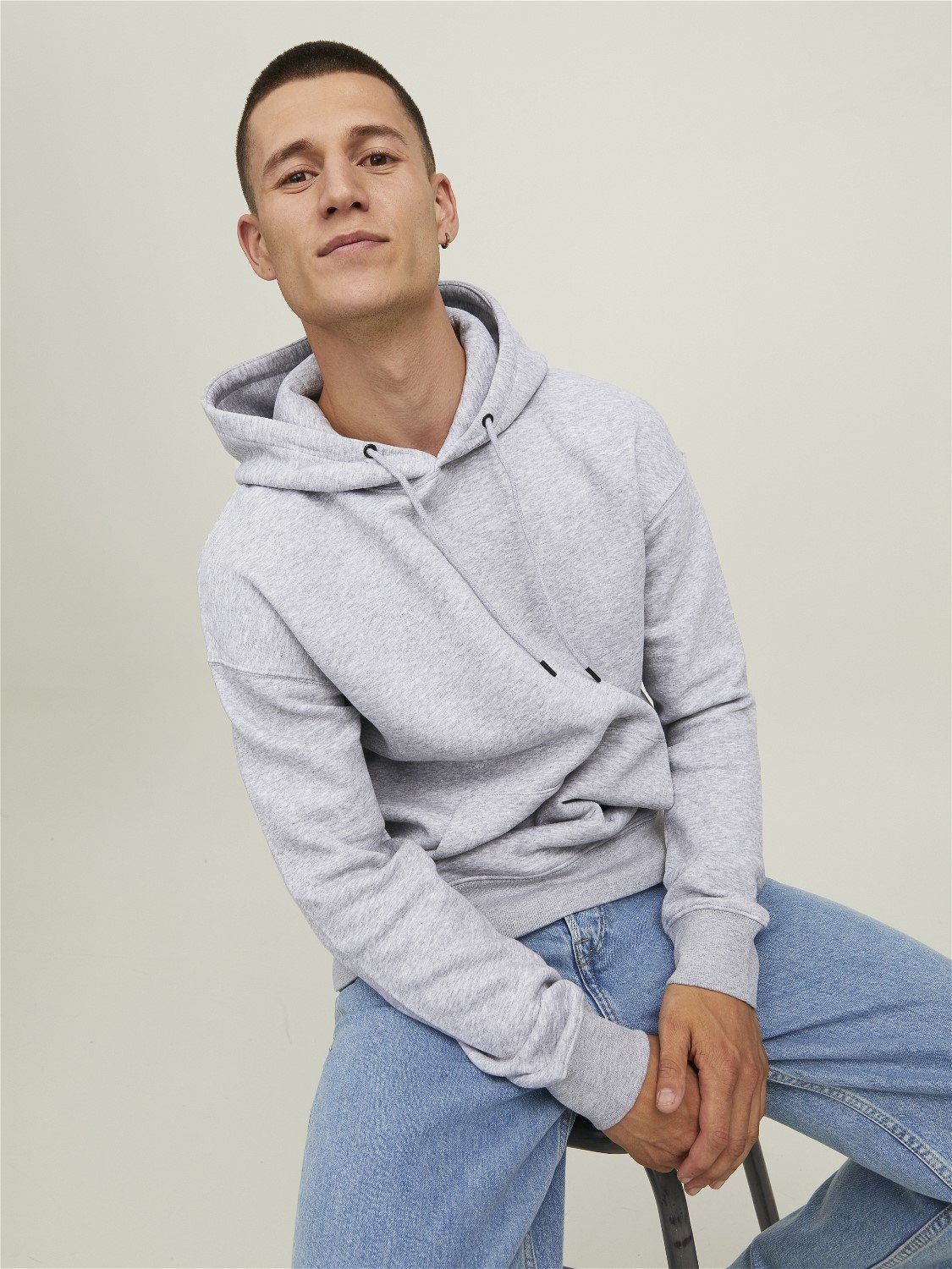 JACK & JONES Star basic sweat hood regular fit, heren hoodie katoenmengsel met capuchon, lichtgrijs melange