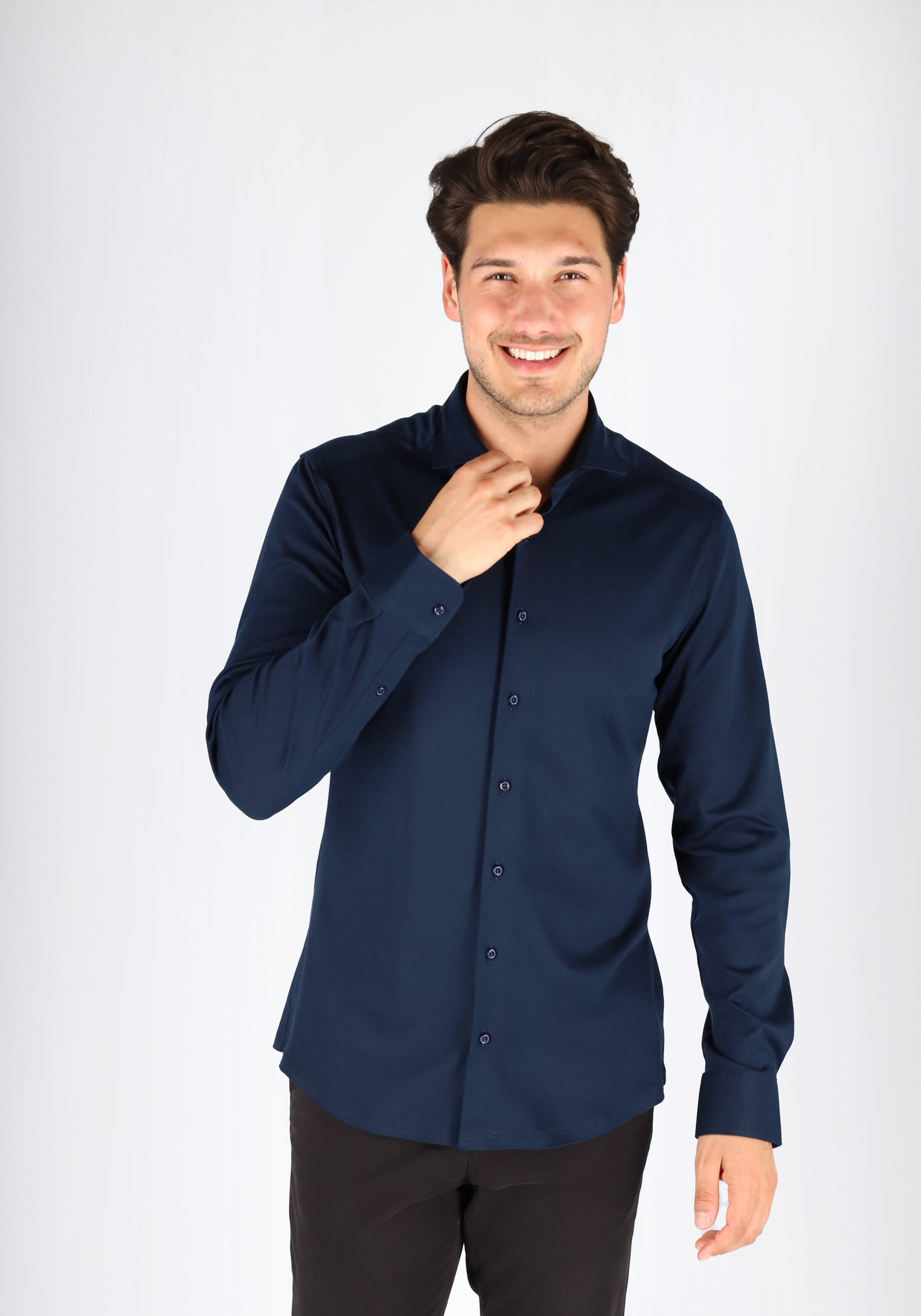 ETERNA 1863 slim fit casual Soft tailoring overhemd, jersey heren overhemd, donkerblauw