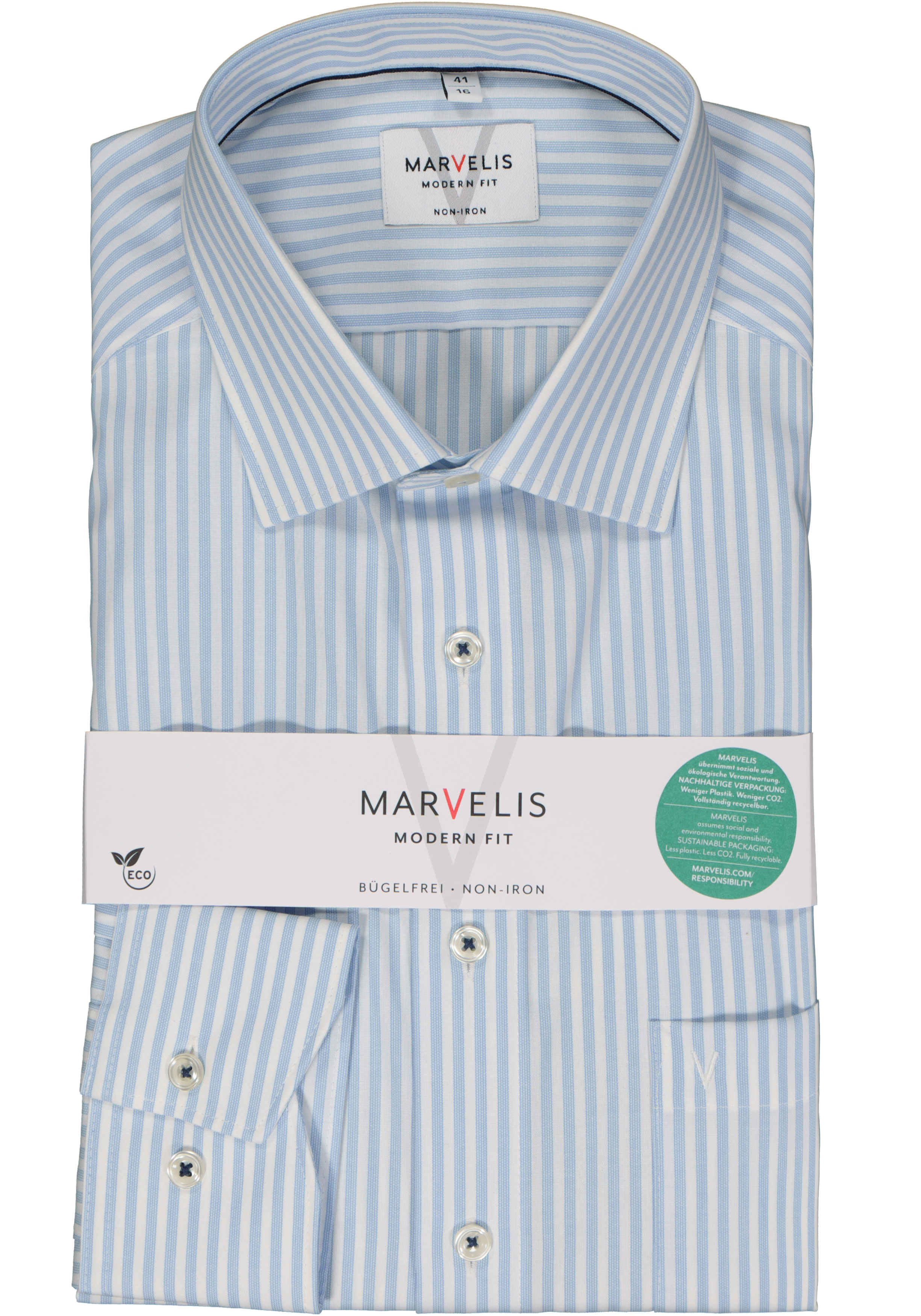 MARVELIS modern fit overhemd, popeline, lichtblauw gestreept