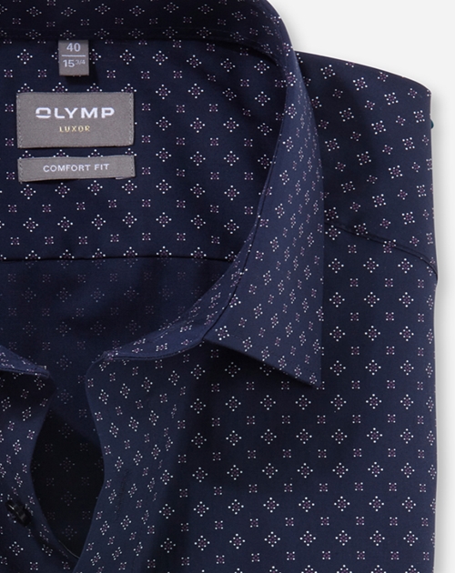 OLYMP comfort fit overhemd, popeline, marine blauw met wit dessin