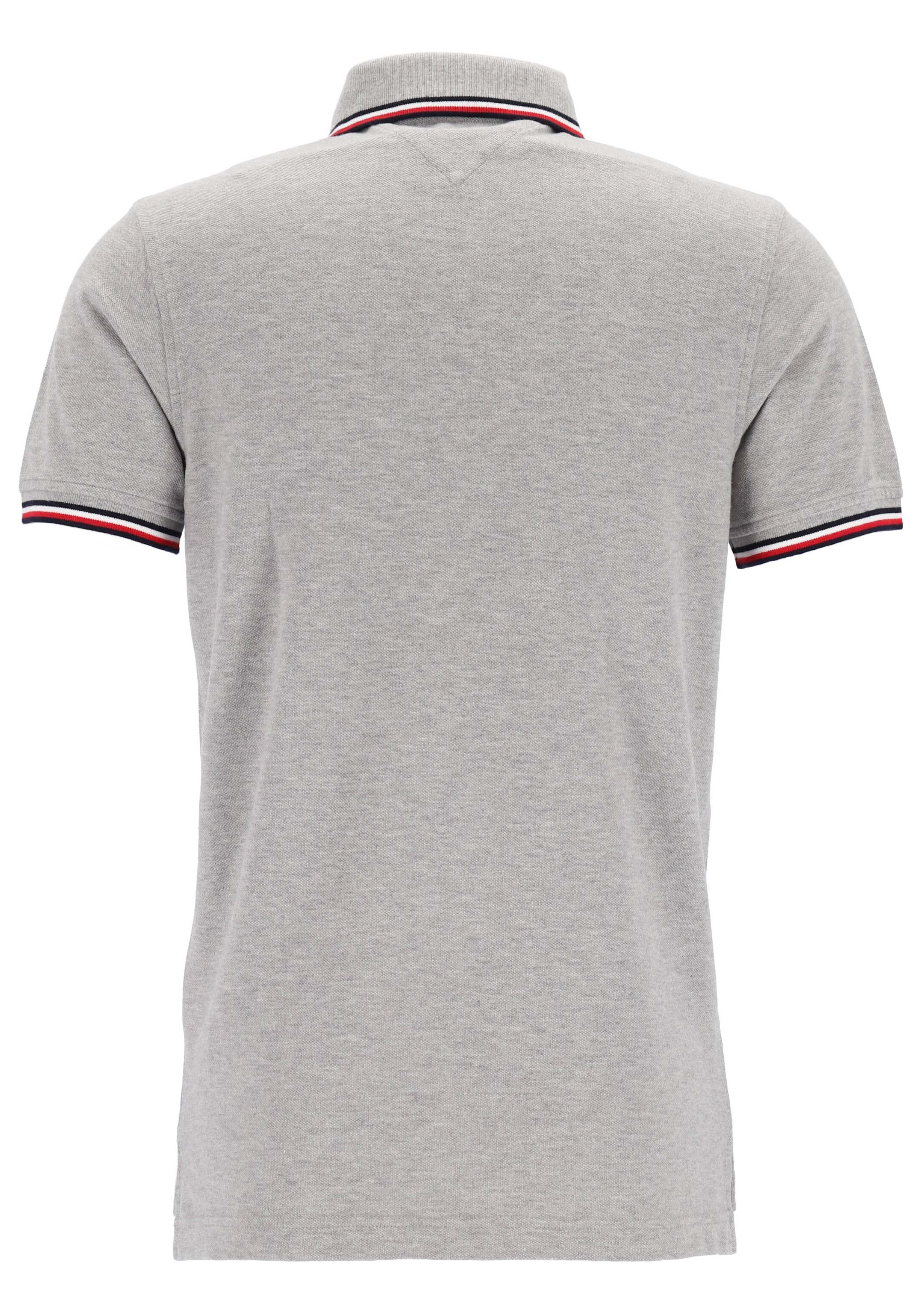 Tommy Hilfiger Core slim fit polo, heren polo met contrastbiezen, grijs melange