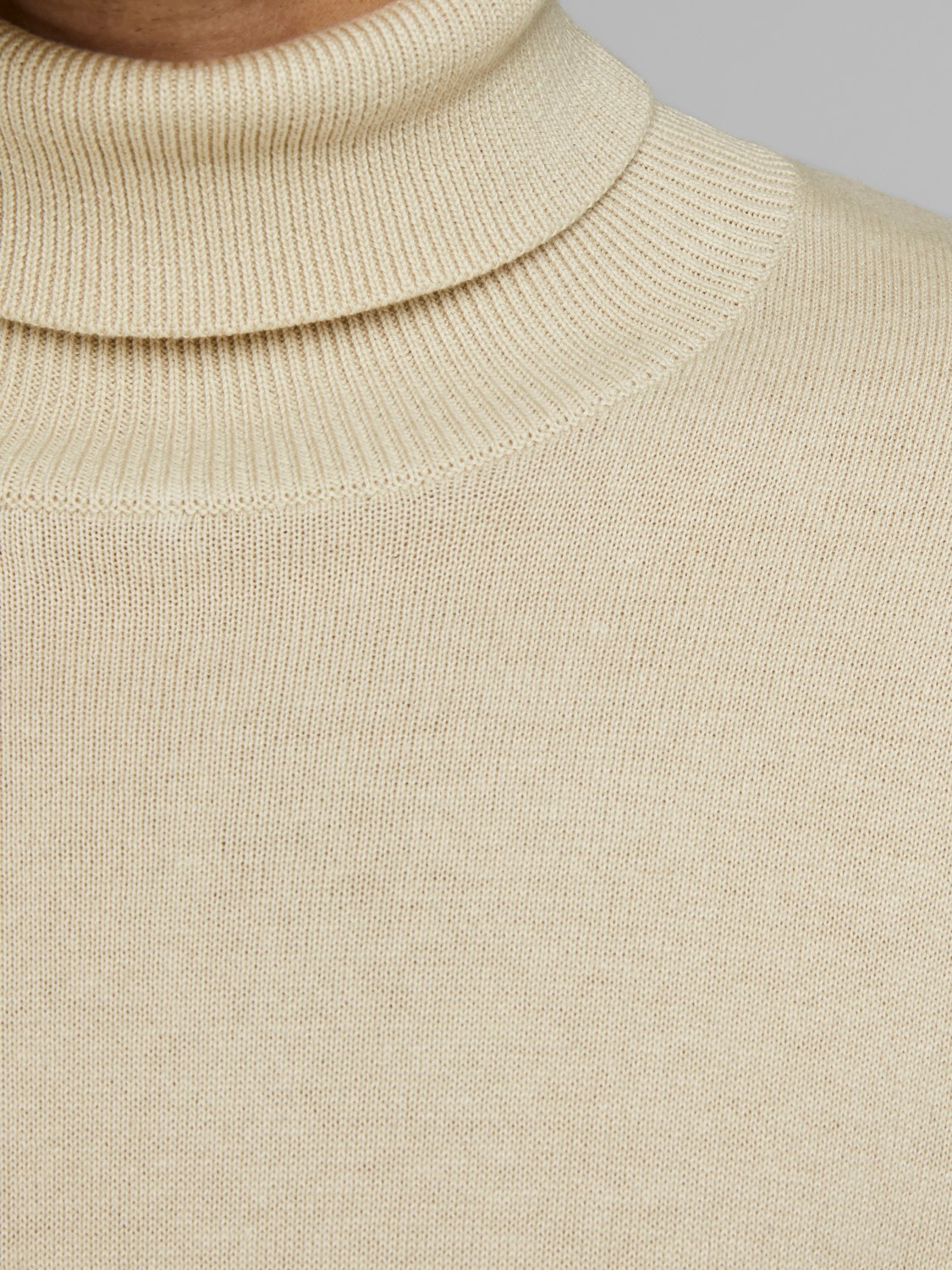 JACK & JONES Emil knit roll neck slim fit, heren pullover viscosemengsel met col, beige melange