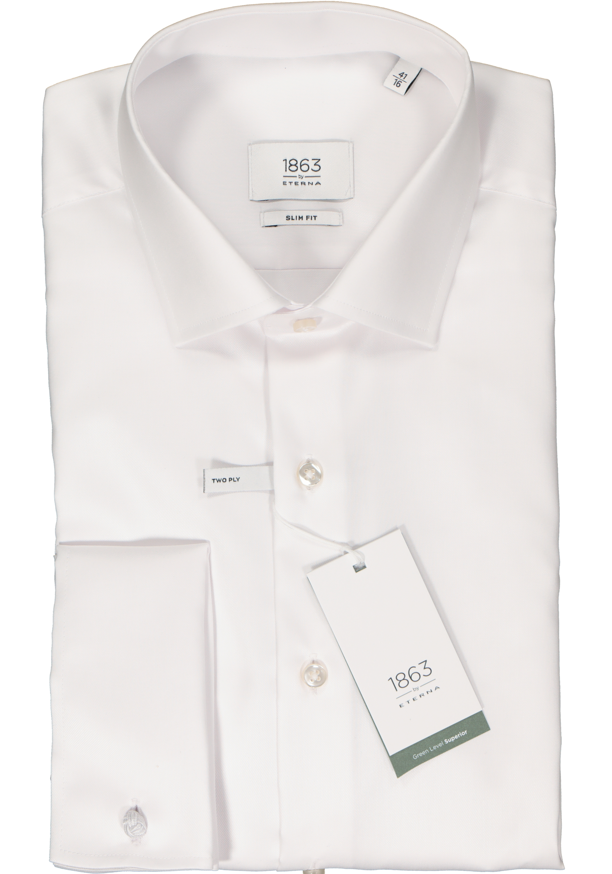 ETERNA slim fit overhemd, twill met dubbele manchet, wit