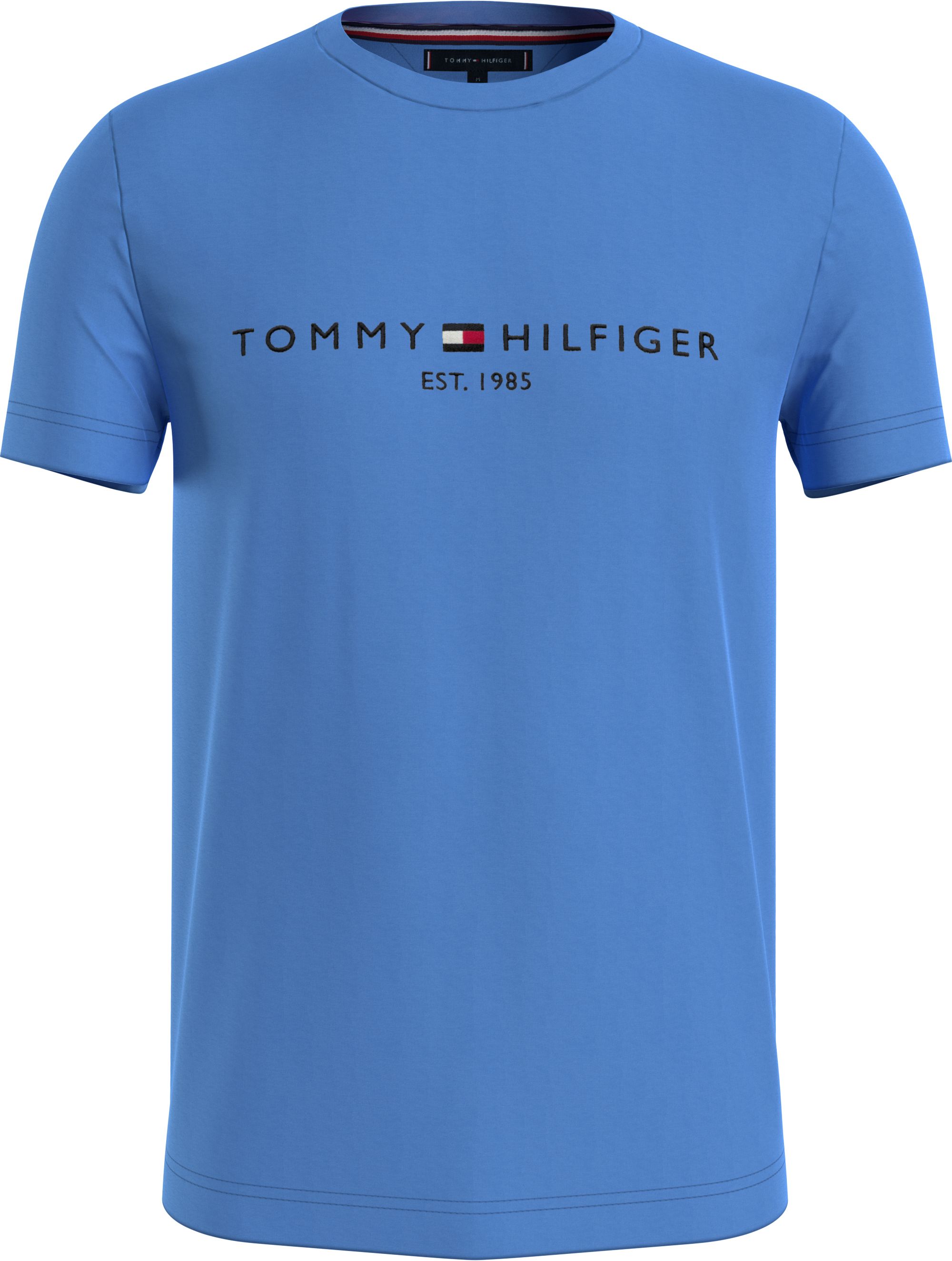 Tommy Hilfiger Tommy Logo Tee, heren T-shirt korte mouw O-hals, middenblauw