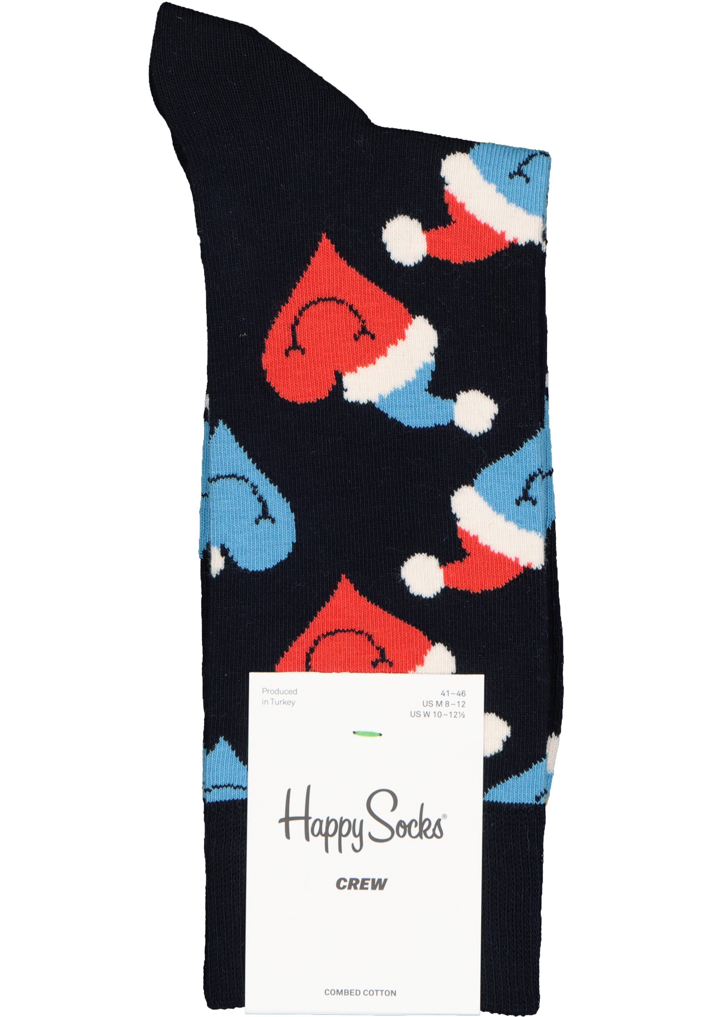 Happy Socks Santa Love Smiley Sock, blauw met harten