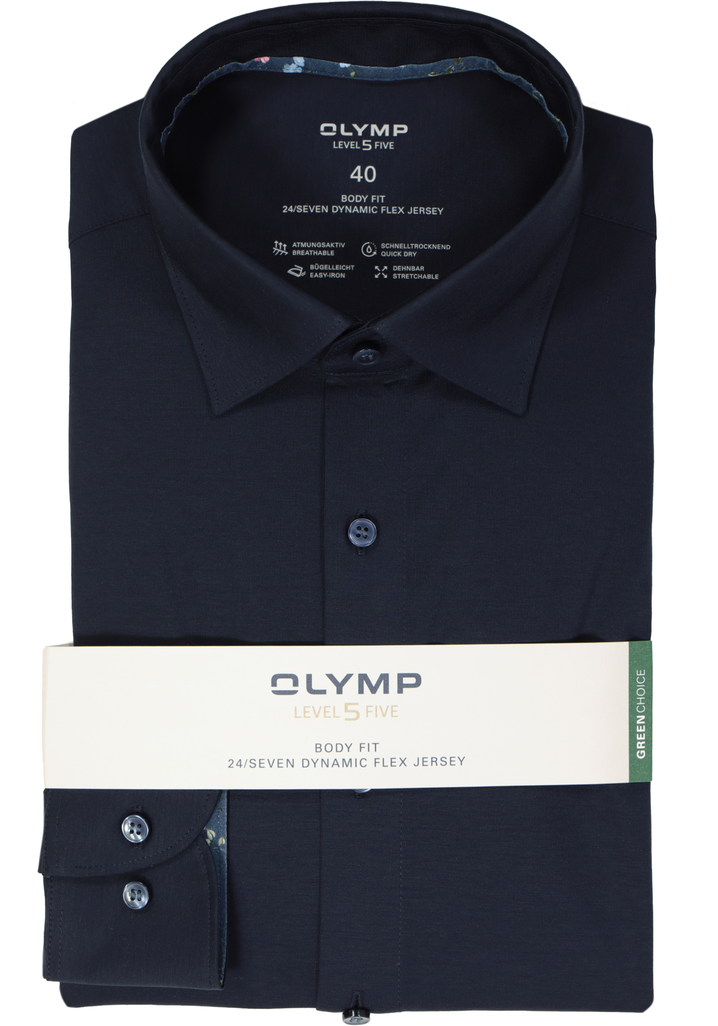 OLYMP 24/7 Level 5 body fit overhemd, tricot, marine blauw