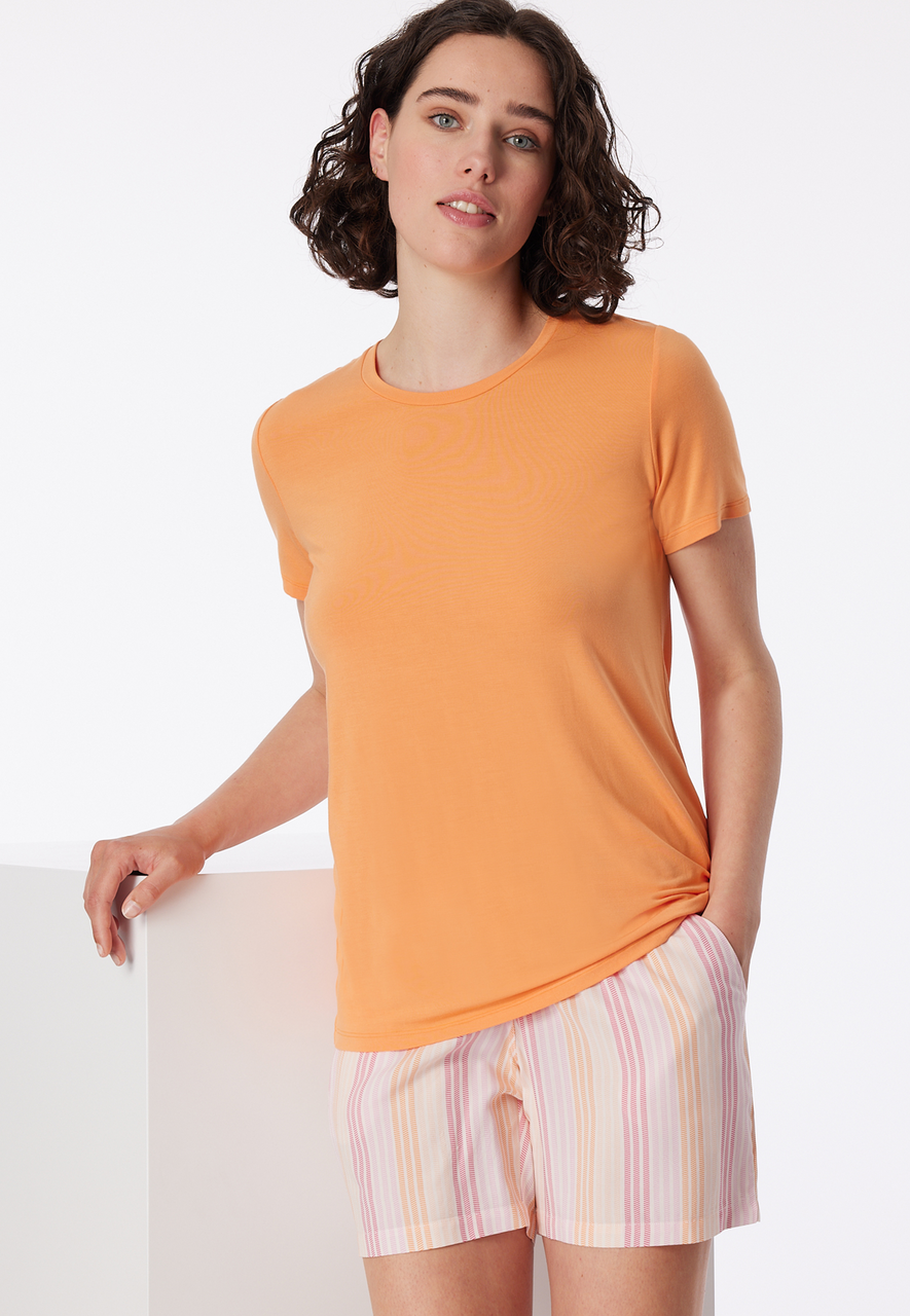 SCHIESSER Mix+Relax T-shirt, dames shirt korte mouw modal perzik oranje