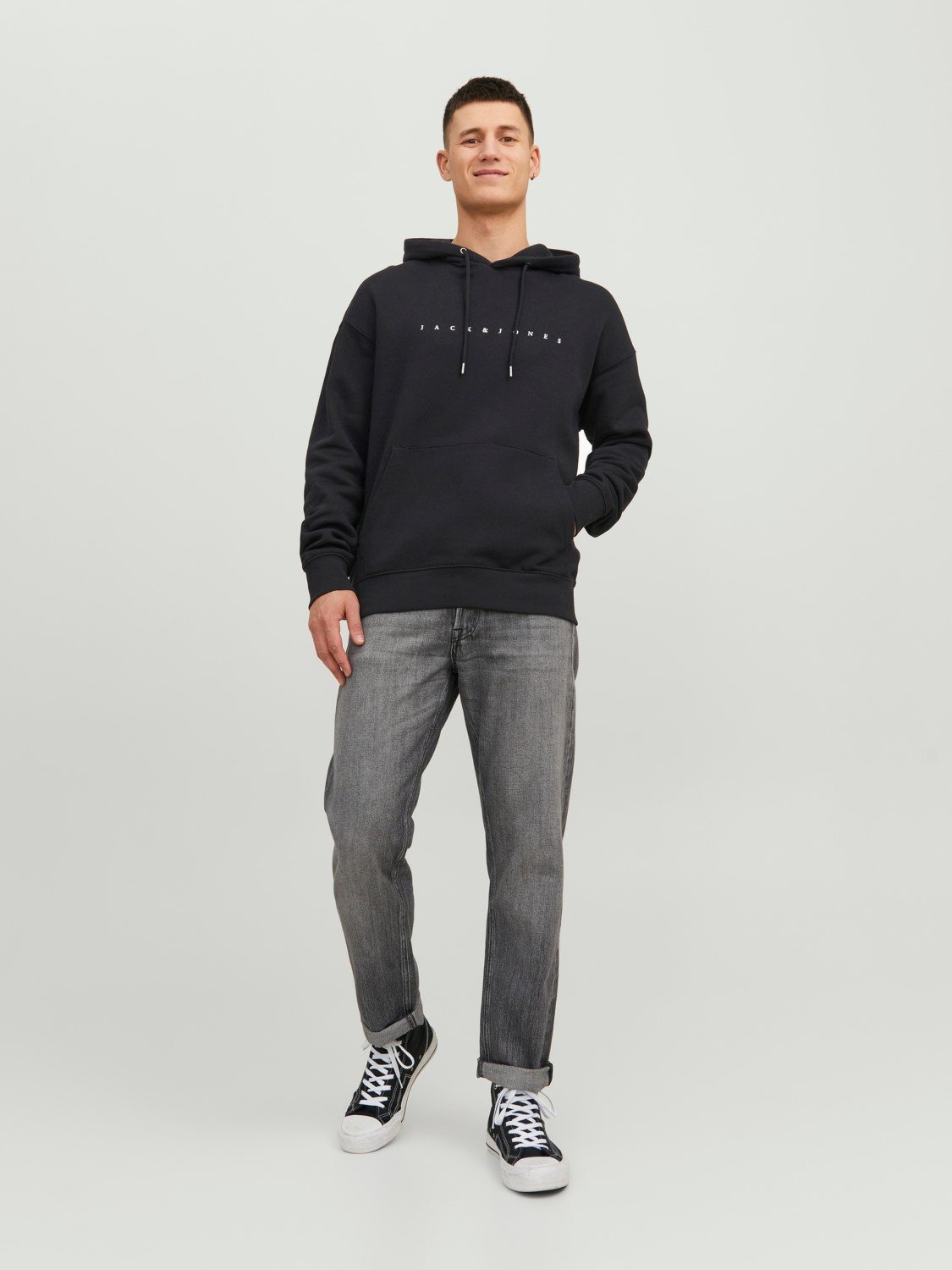 JACK & JONES Star jj sweat hood regular fit, heren hoodie katoenmengsel met capuchon, zwart