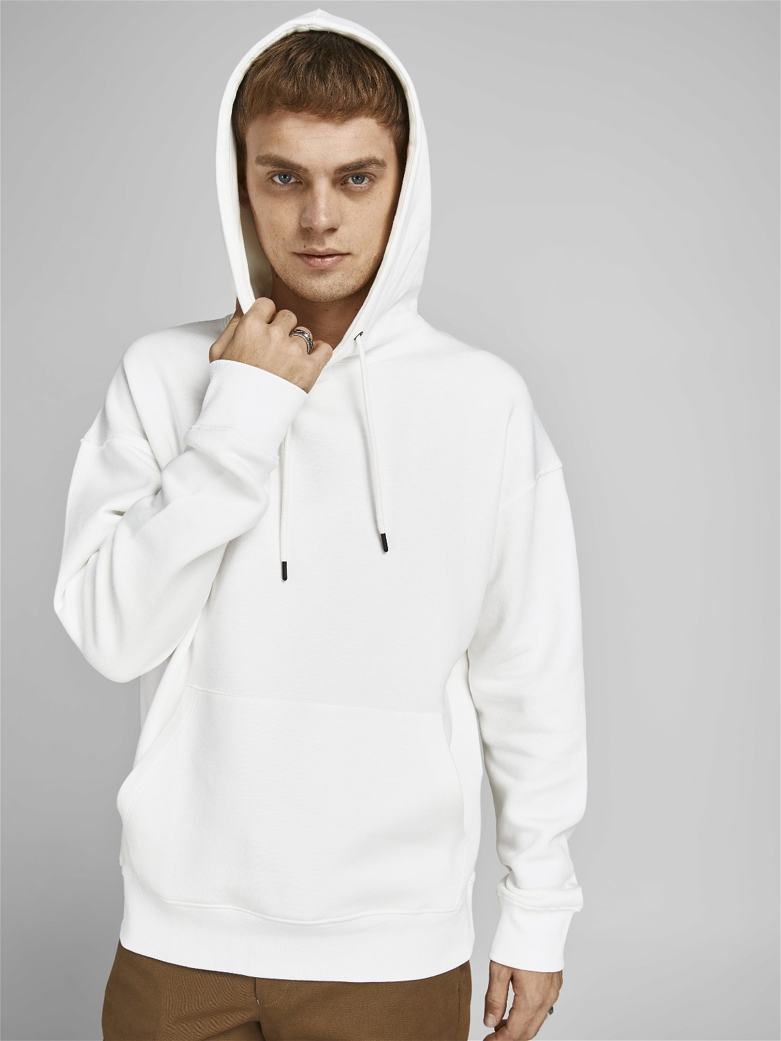 JACK & JONES Star basic sweat hood regular fit, heren hoodie katoenmengsel met capuchon, offwit