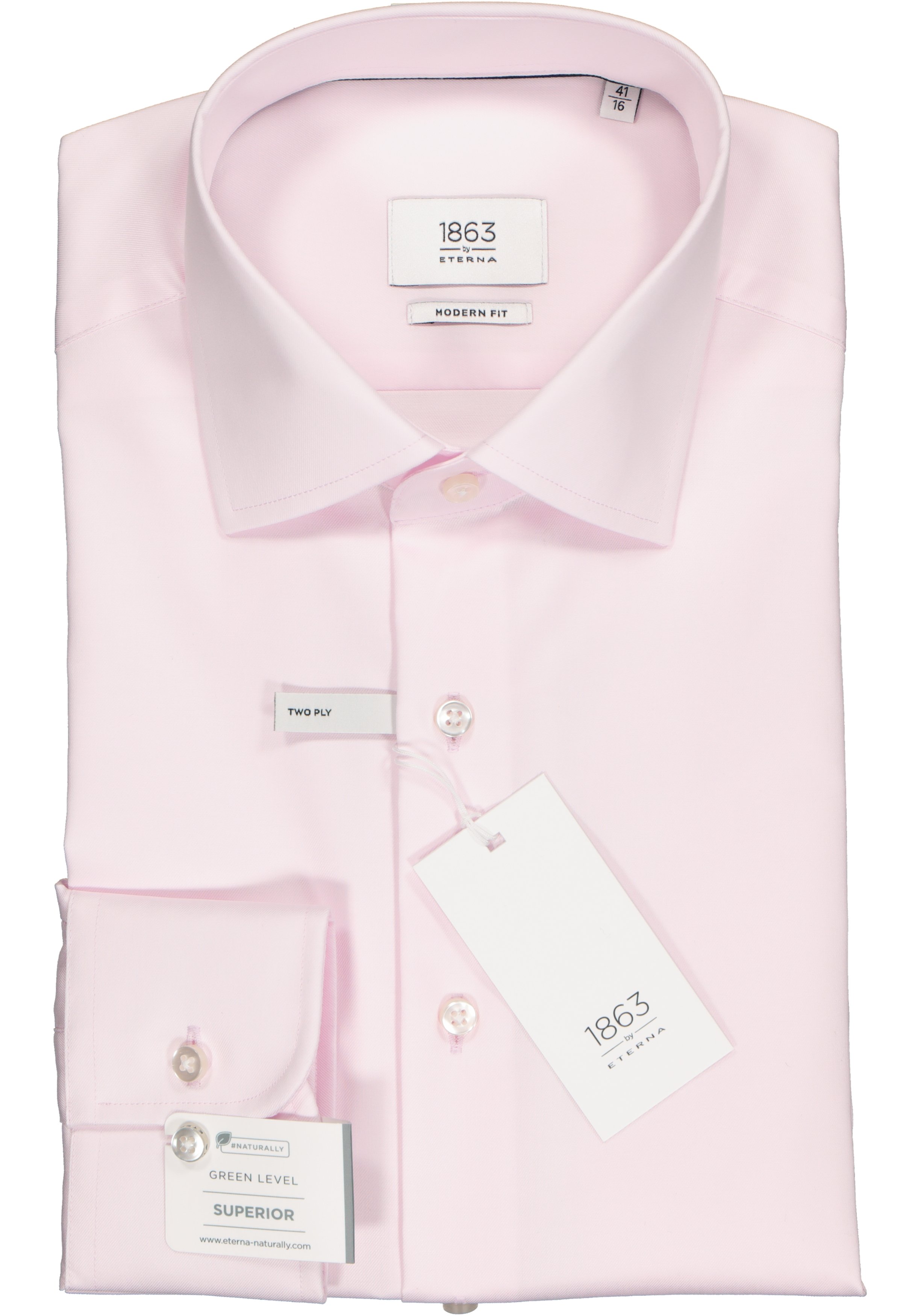 ETERNA 1863 modern fit premium overhemd, 2-ply twill heren overhemd, roze