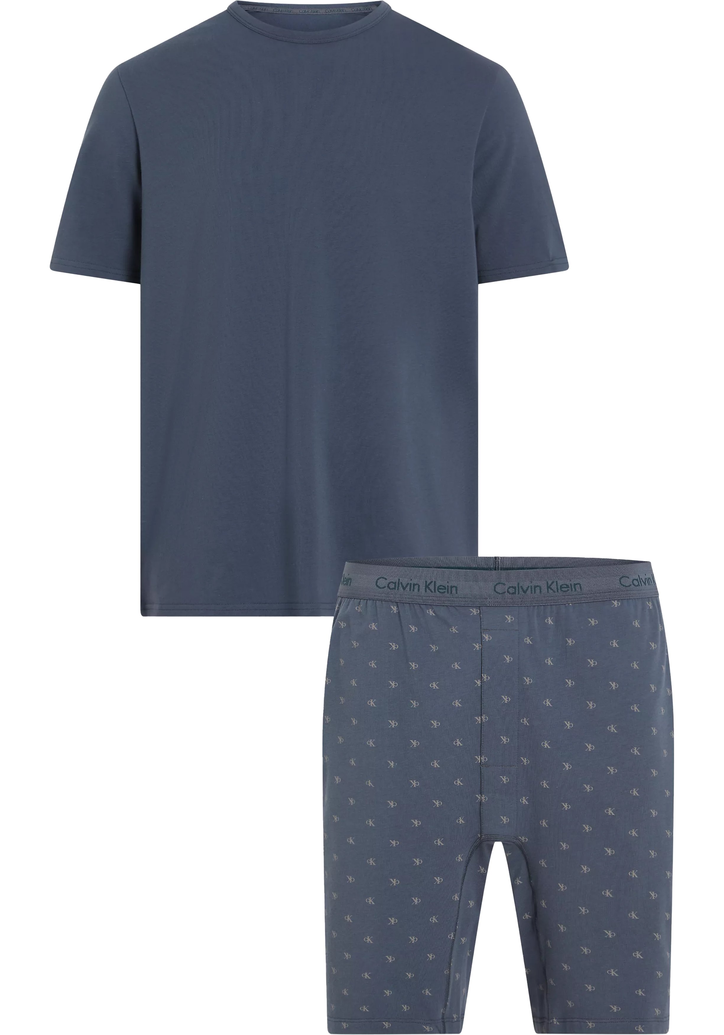 Calvin Klein heren shortama O-hals, middenblauw shirt, dessin broek