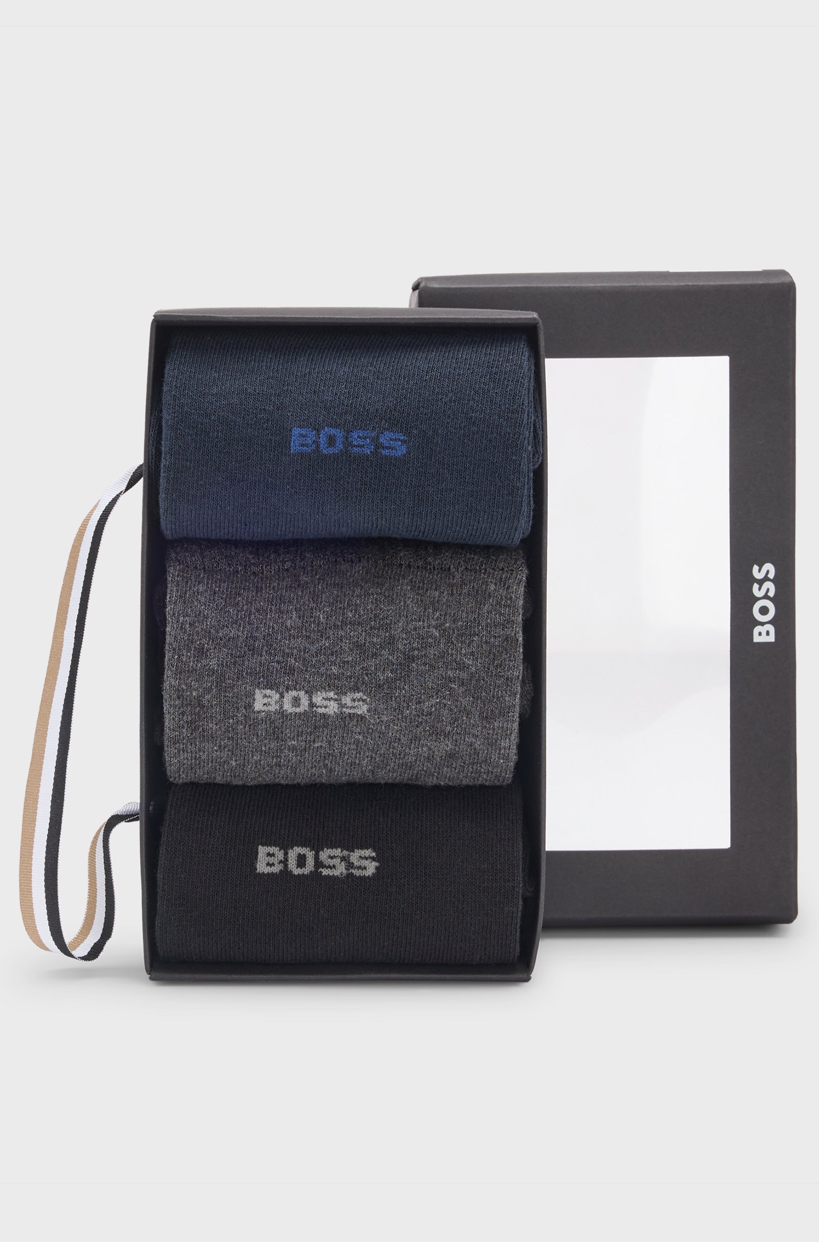 BOSS cadeauset herensokken (3-pack), zwart, grijs, blauw