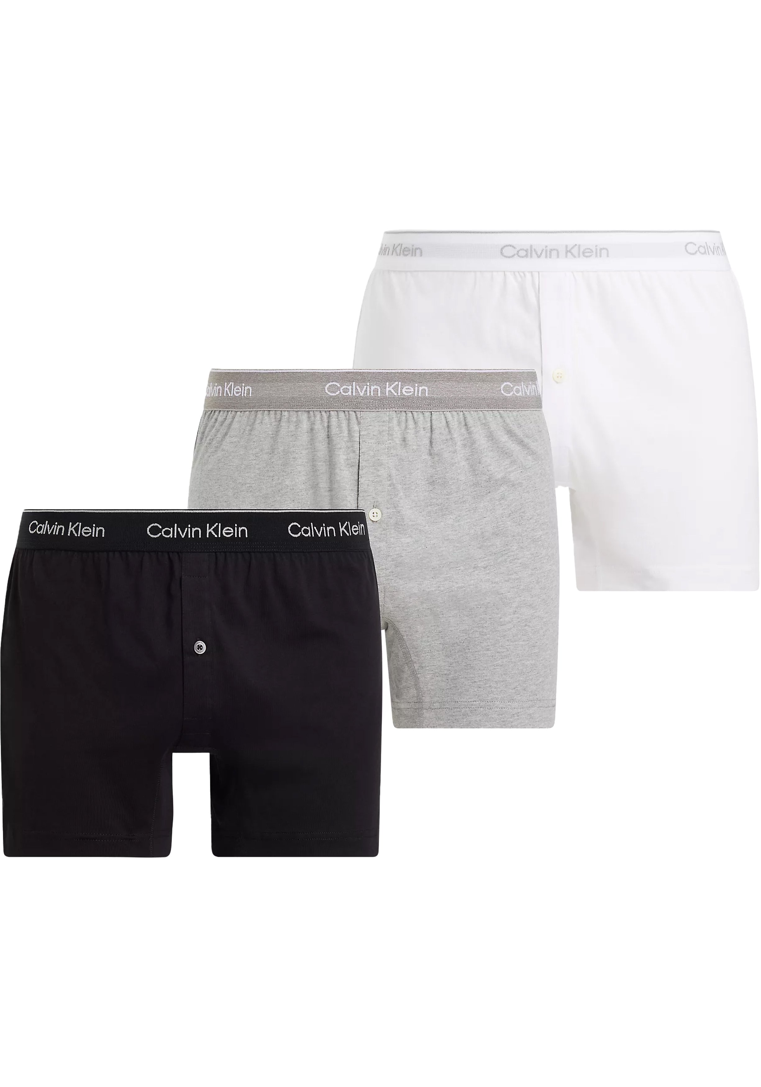 Calvin Klein Woven Boxers (3-pack), heren boxers wijd katoen, zwart, grijs, wit