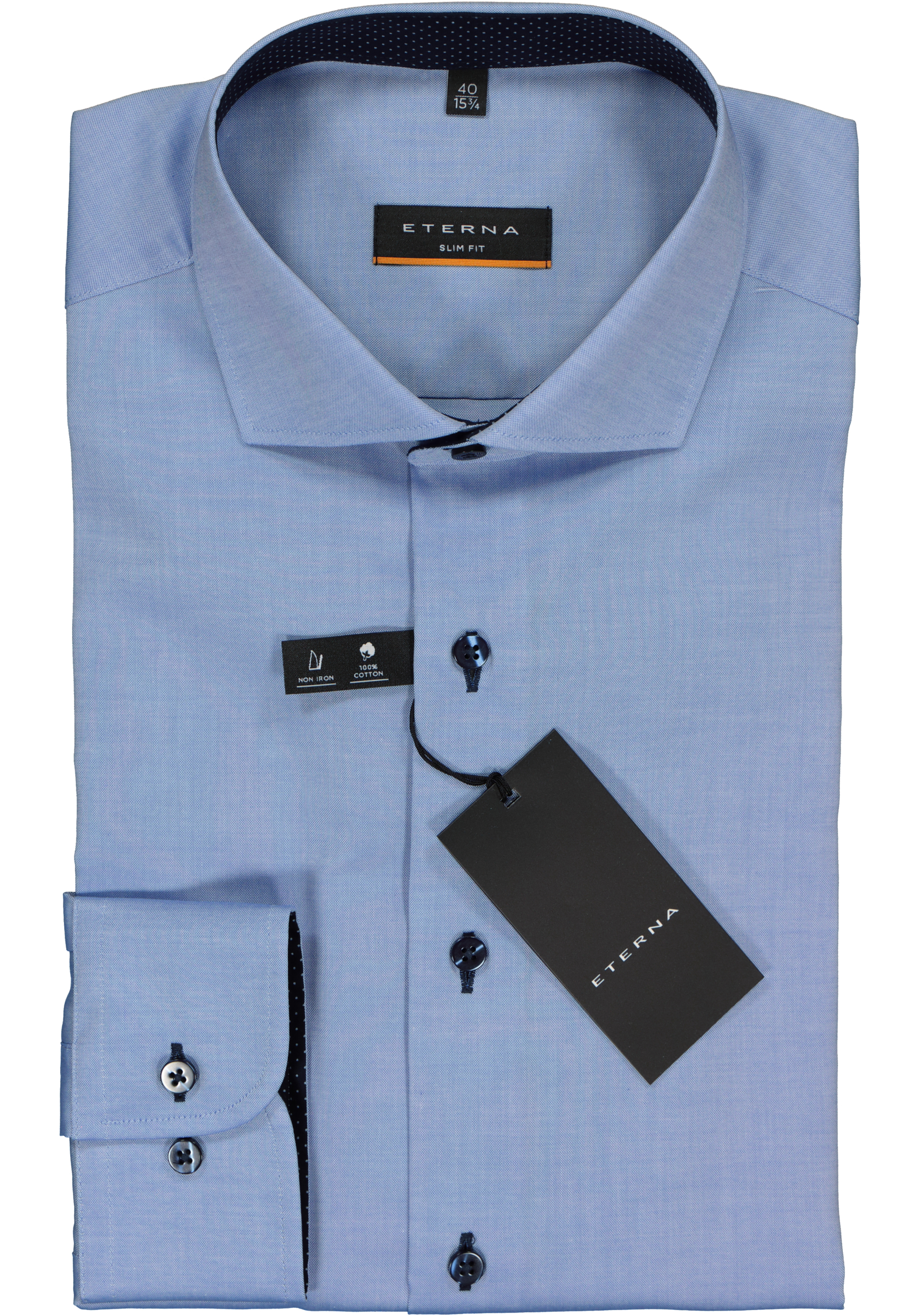 ETERNA slim fit overhemd, fijn Oxford heren overhemd, lichtblauw (blauw gestipt contrast)