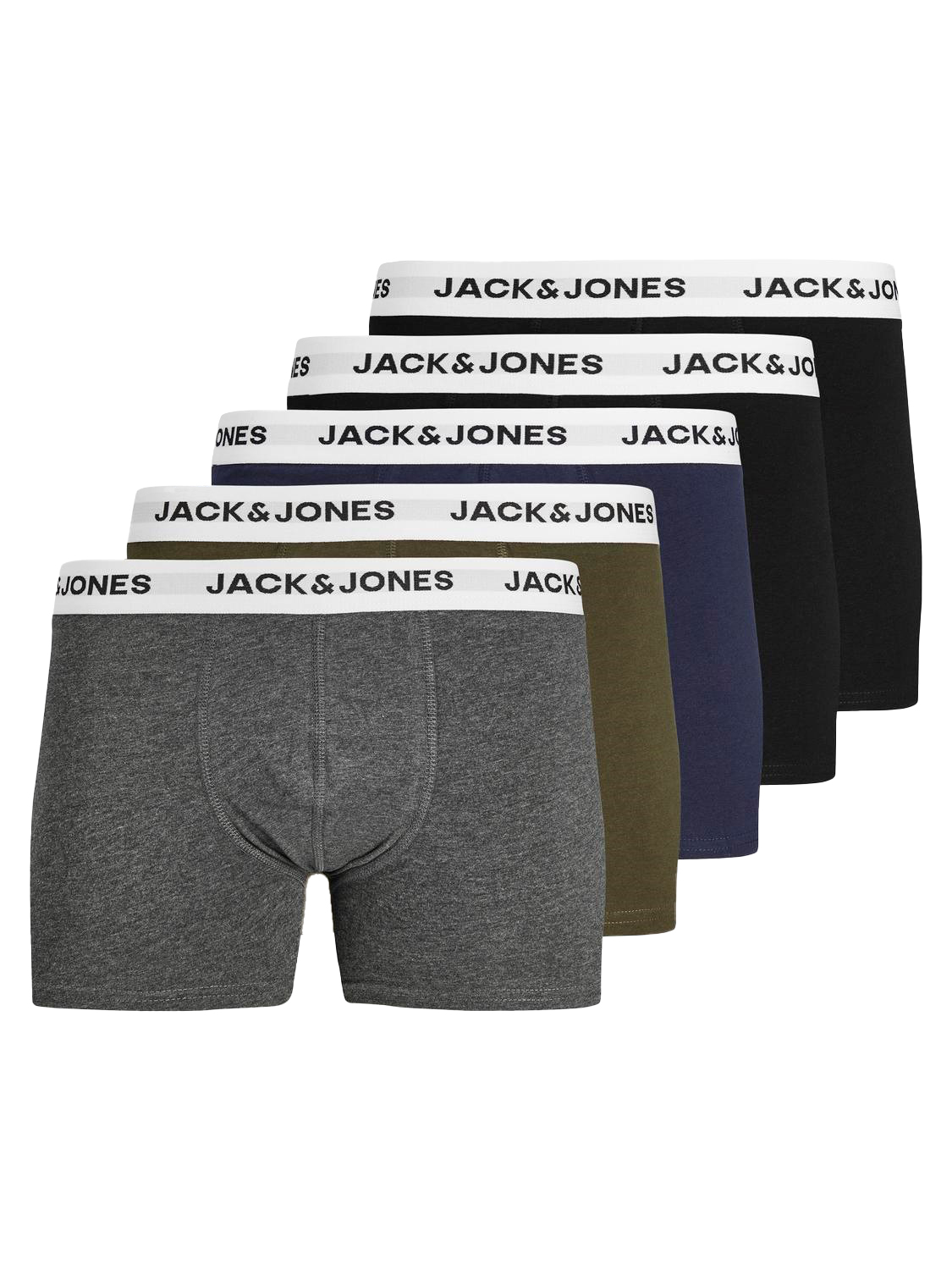 JACK & JONES Jacbasic trunks (5-pack), heren boxers normale lengte, groen, blauw, grijs en zwart