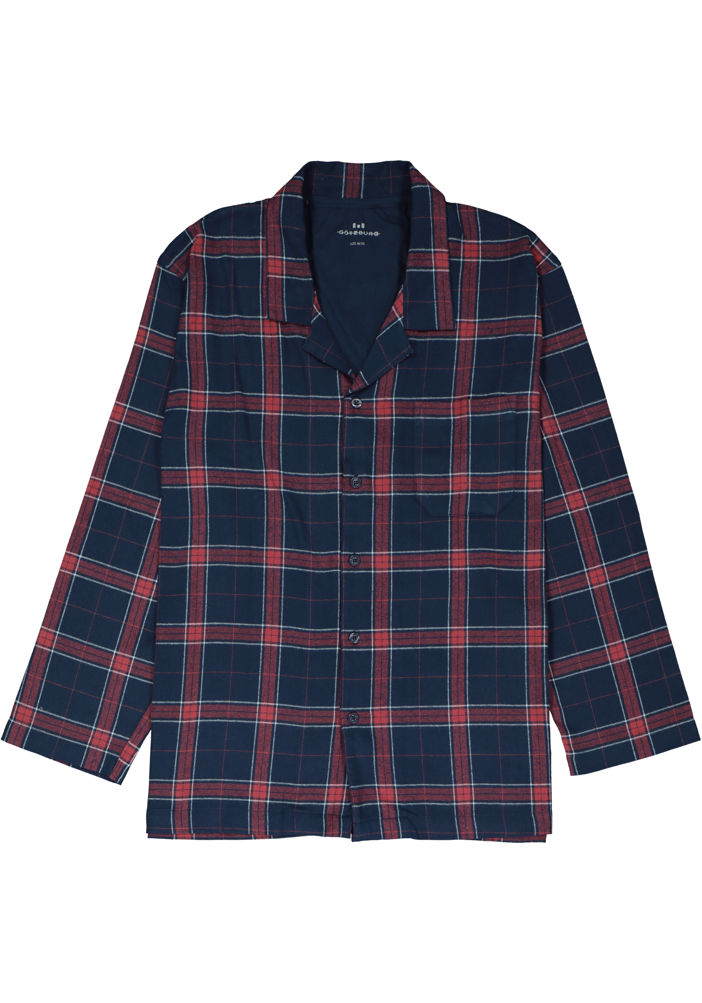 Gotzburg heren pyjama flanel met knoopjes, donkerblauw geruit