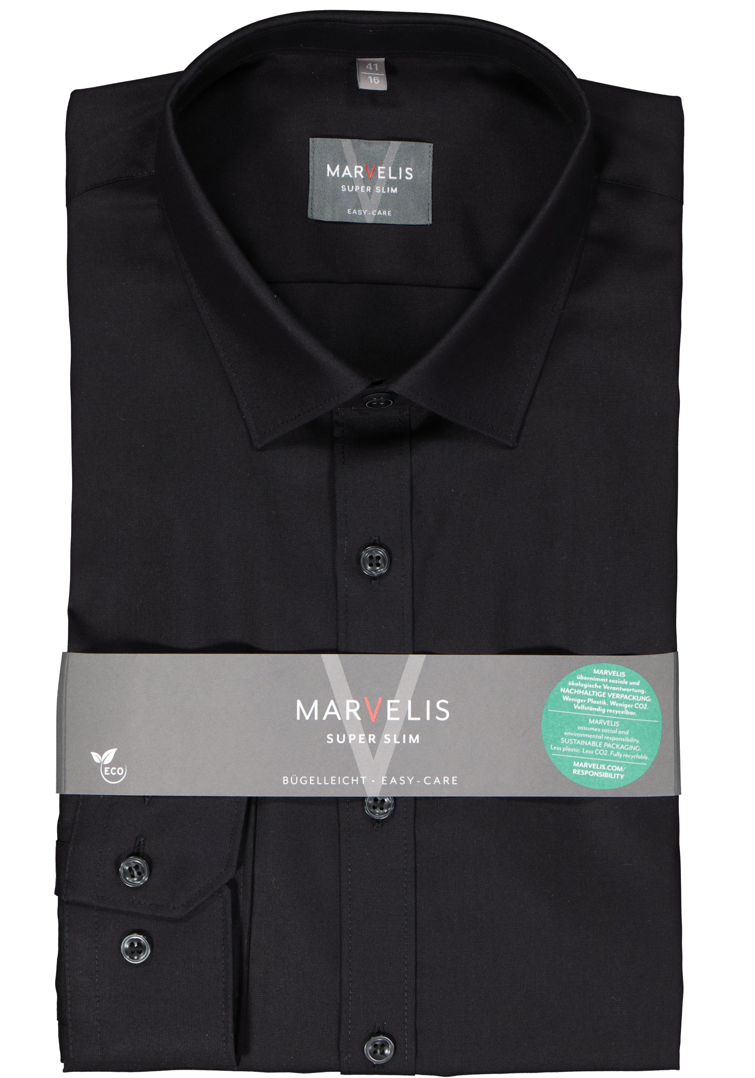 MARVELIS super slim fit overhemd, popeline, zwart