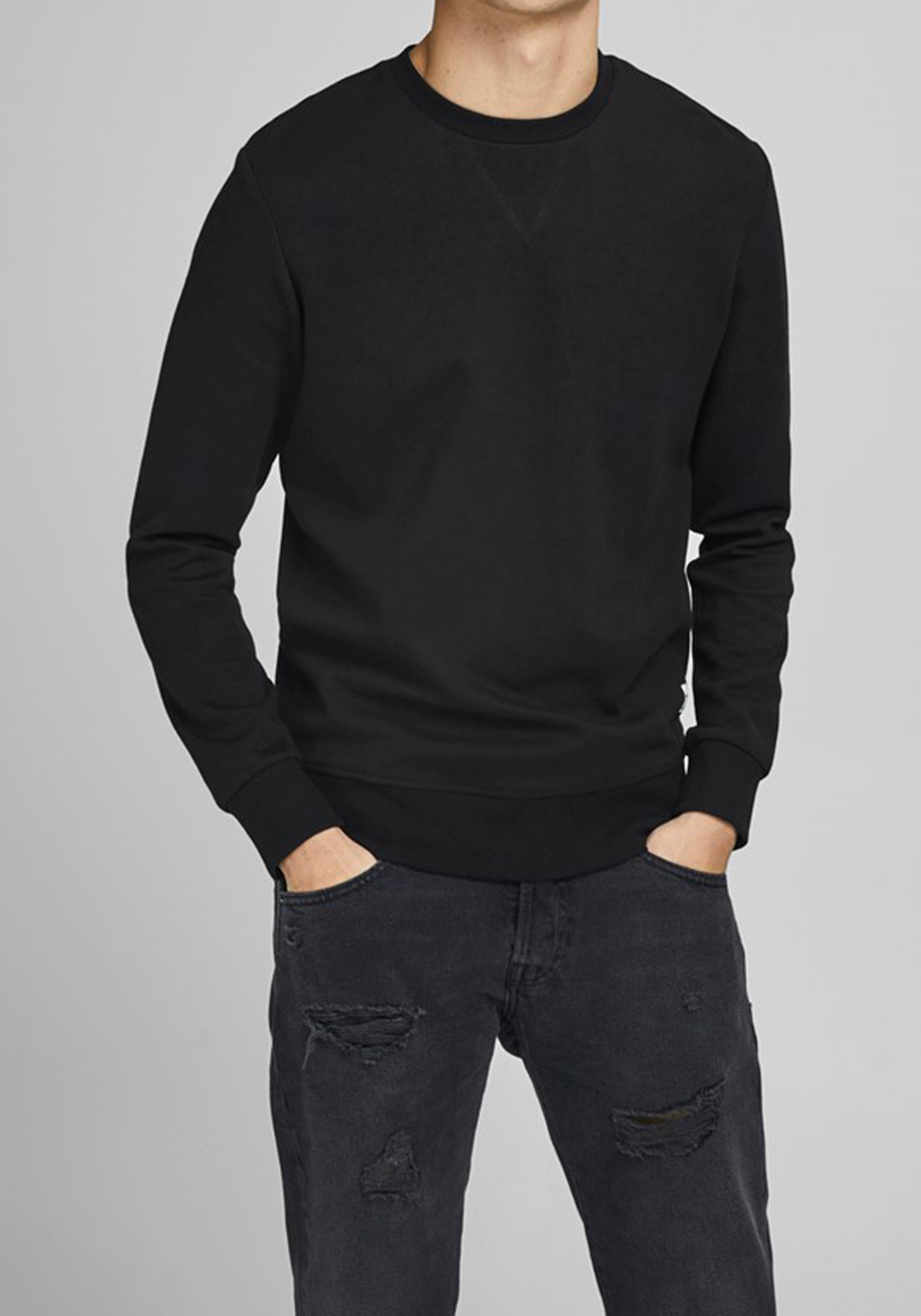 JACK & JONES sweatshirt katoen, O-hals, zwart