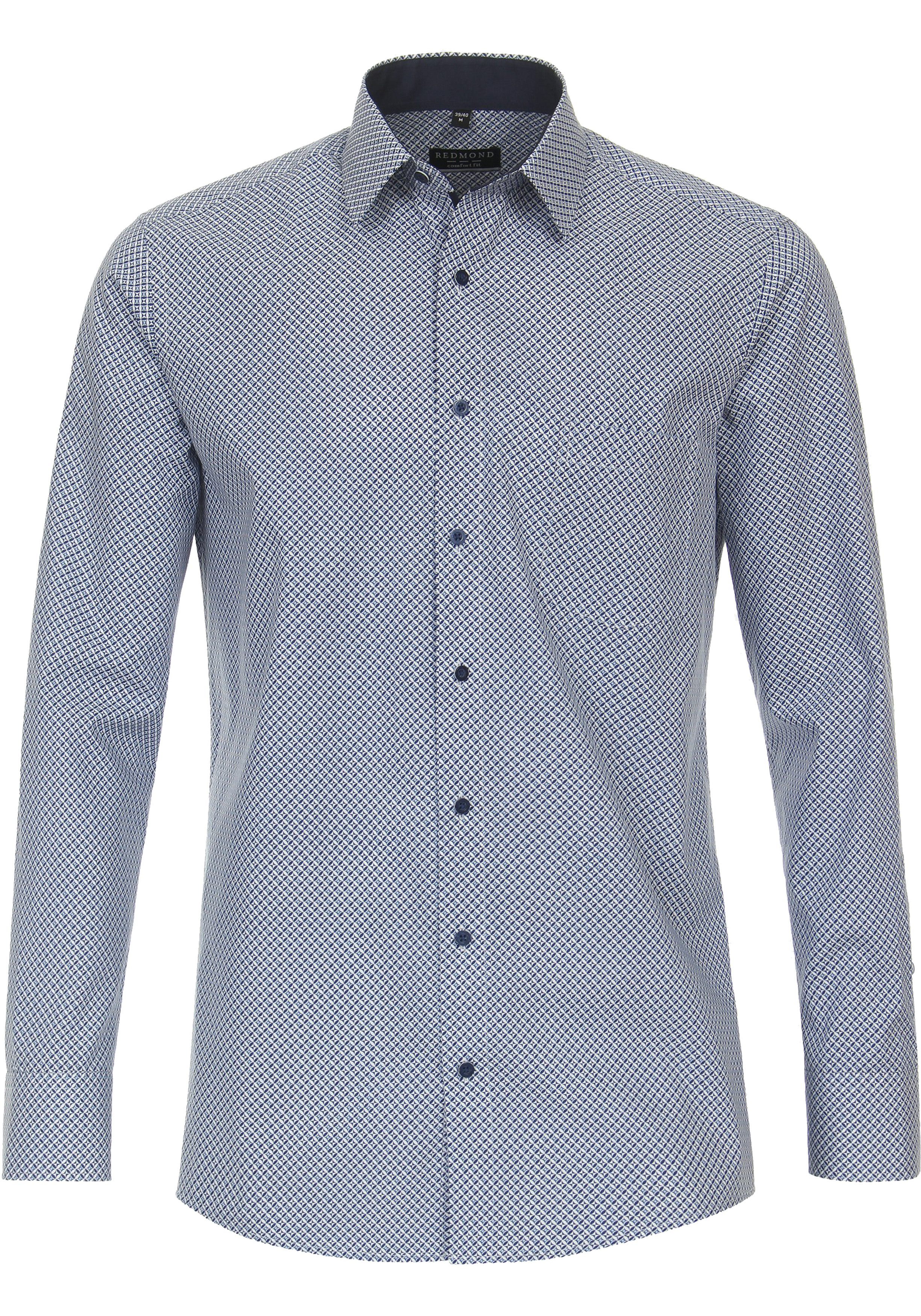 Redmond modern fit overhemd, popeline, blauw met wit dessin