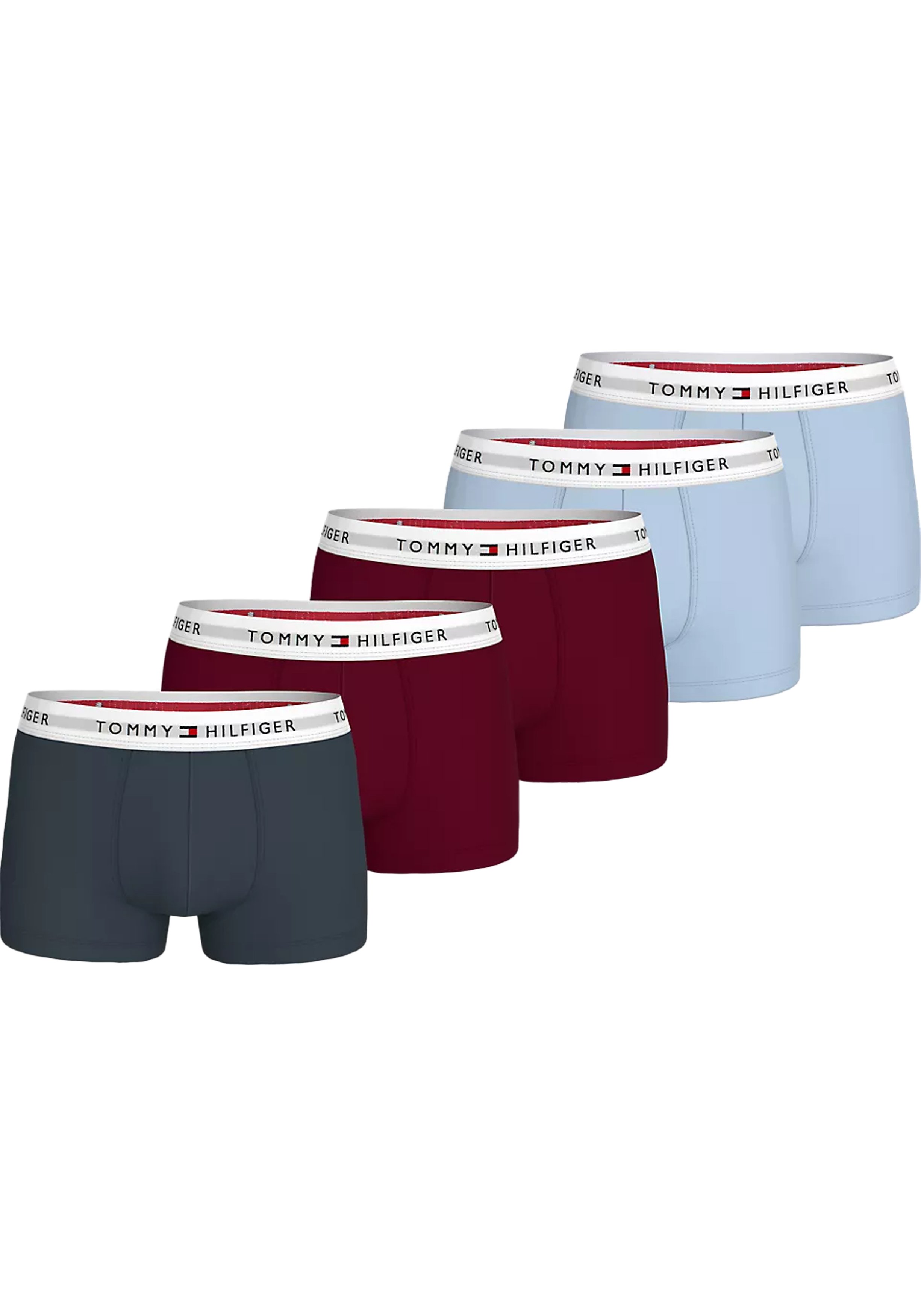 Tommy Hilfiger trunk (5-pack), heren boxers normale lengte, lichtblauw, grijs en donkerrood