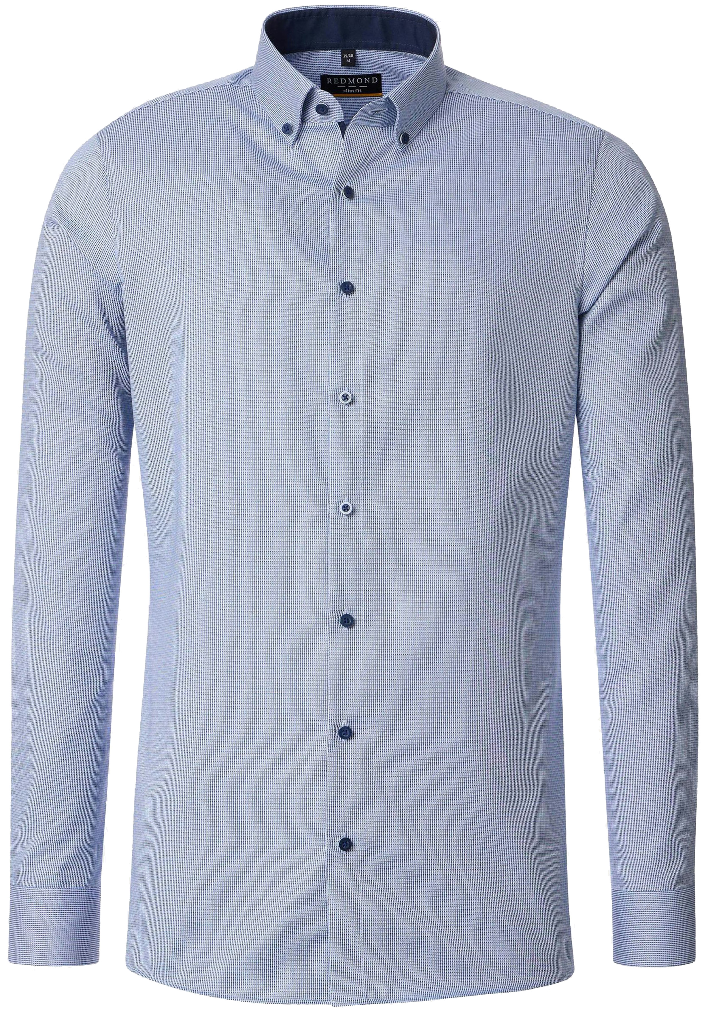 Redmond slim fit overhemd, popeline, blauw met wit mini dessin