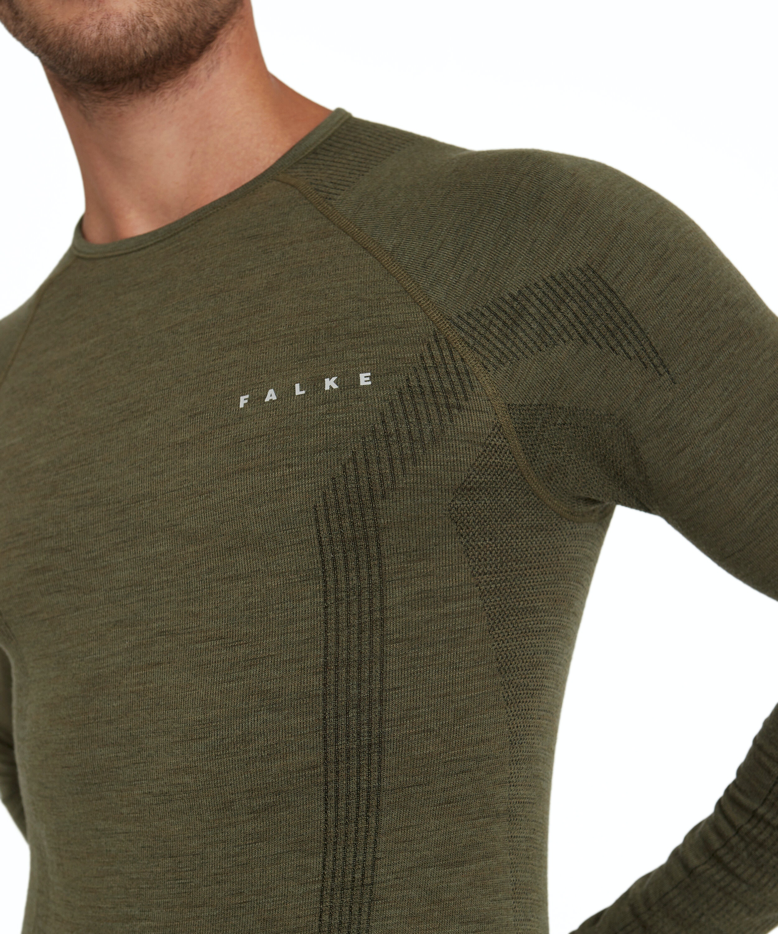 FALKE heren lange mouw shirt Wool-Tech, thermoshirt, olijfgroen (olive)