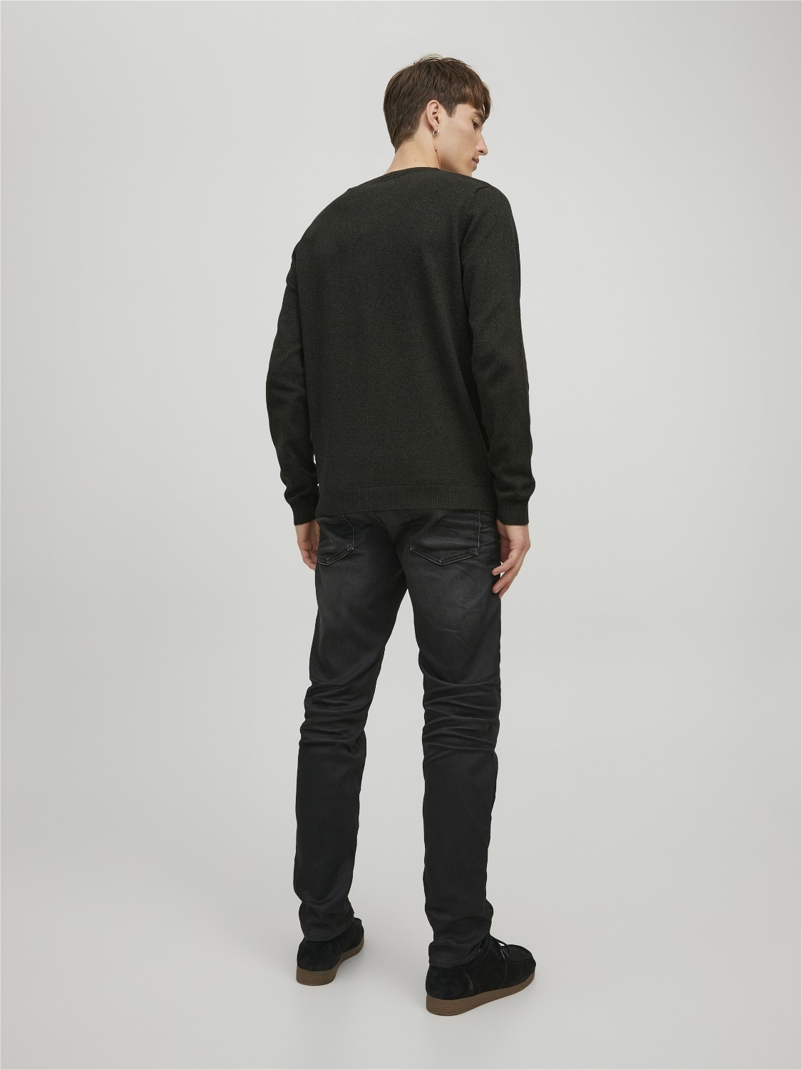 JACK & JONES Basic knit crew neck slim fit, heren pullover katoen met O-hals, groen samen met zwart