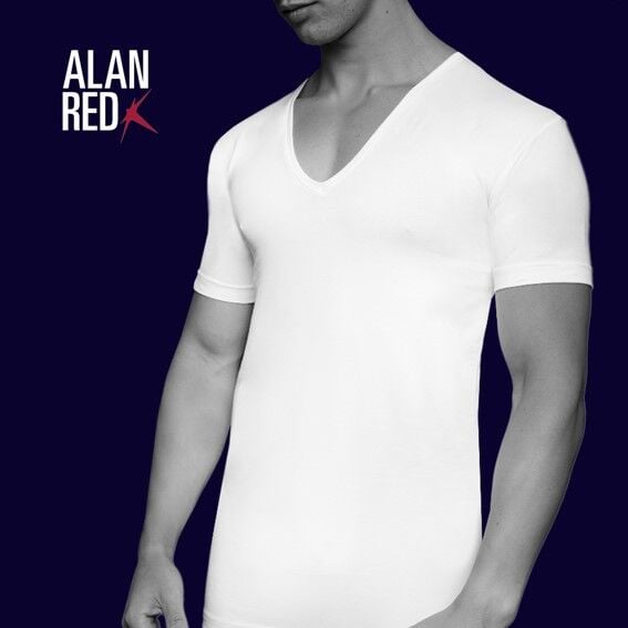 ALAN RED T-shirts no neck (2-pack), diepe V-hals, zwart