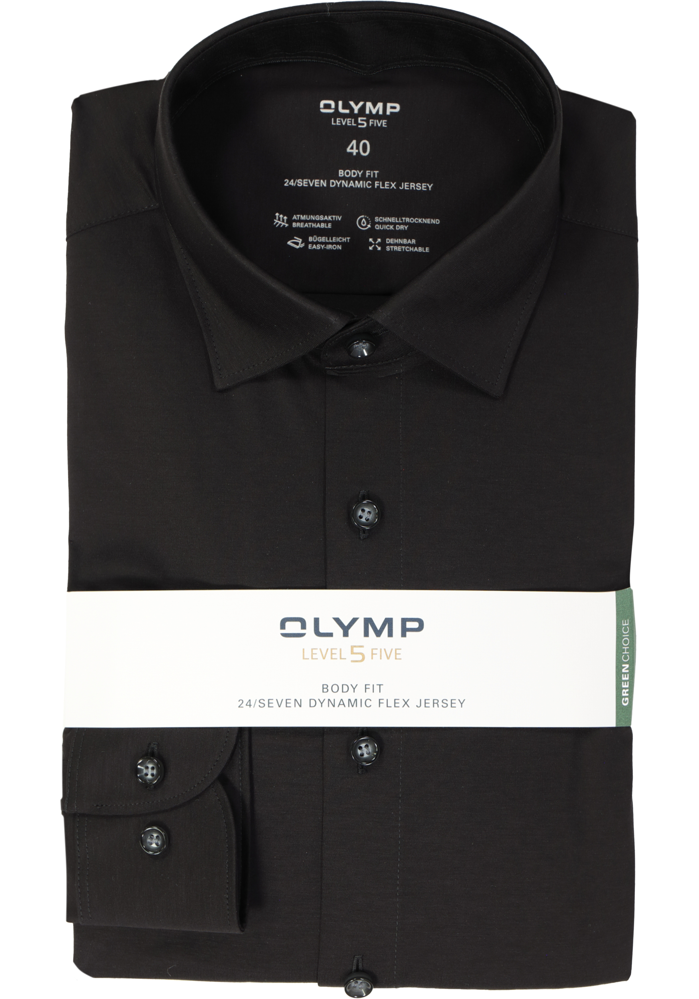 OLYMP Level 5 24/Seven body fit overhemd, zwart tricot