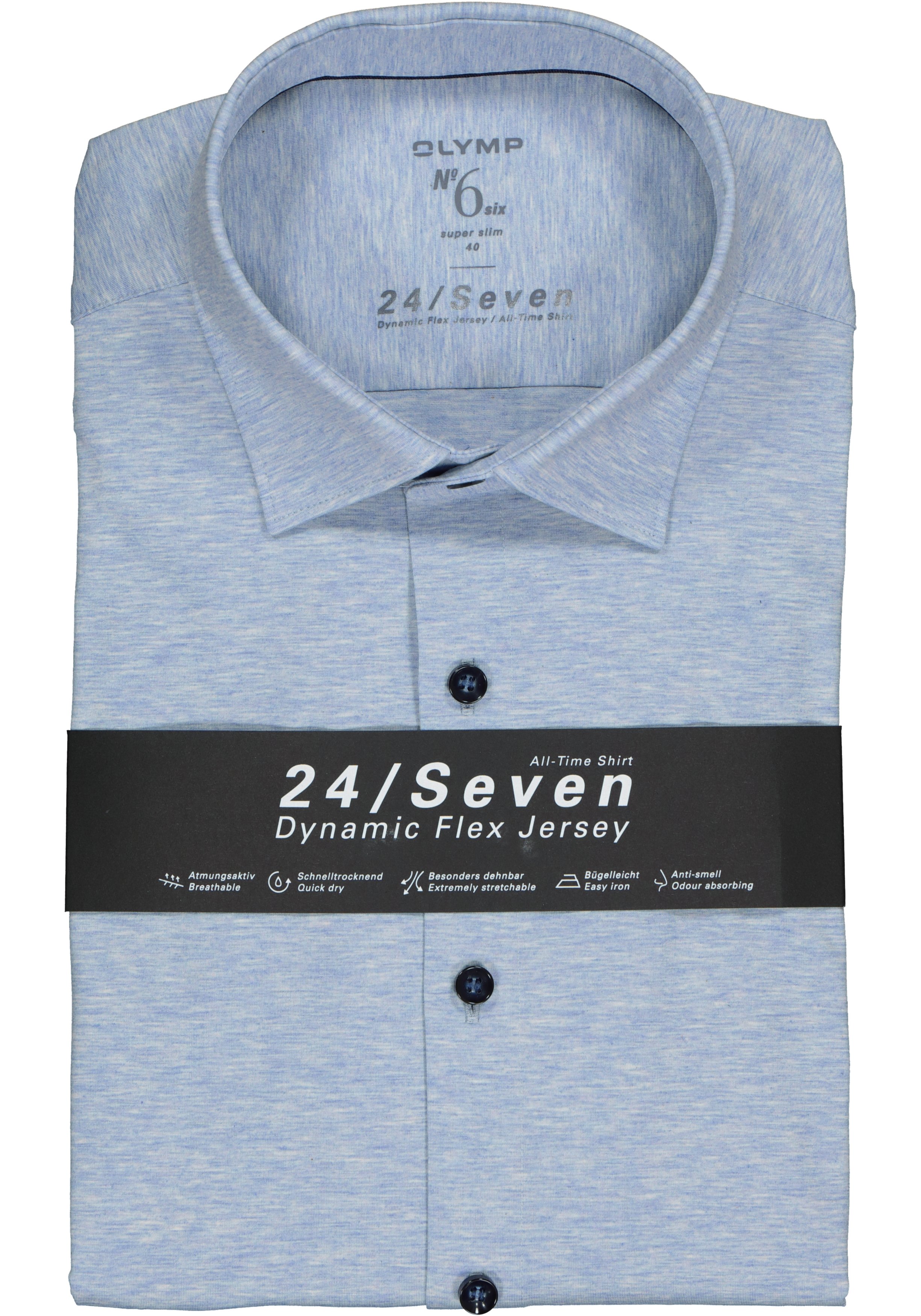 OLYMP No. Six 24/Seven super slim fit overhemd, tricot, lichtblauw