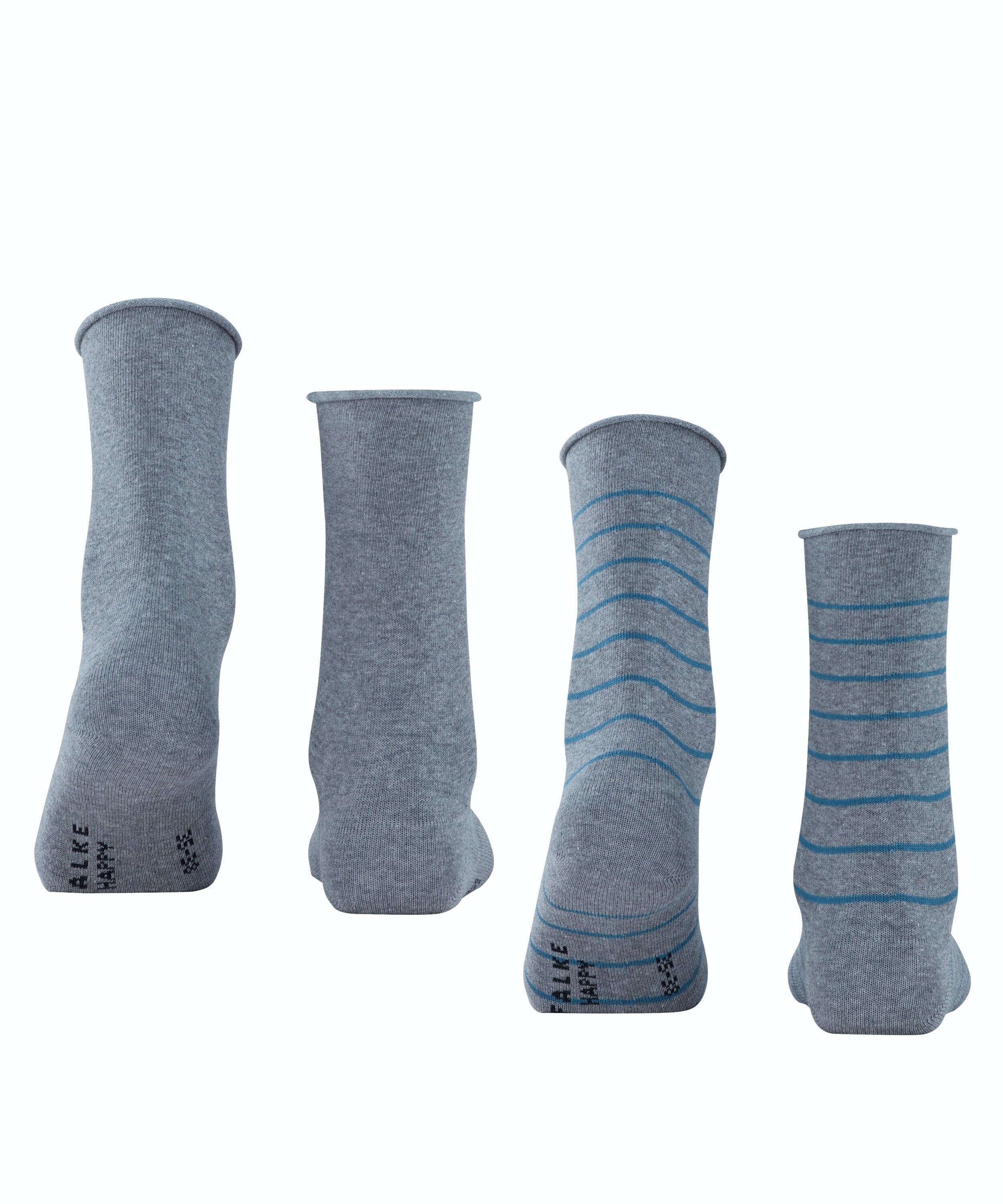 FALKE Happy Stripe 2-Pack damessokken, grijs (light greymel.)