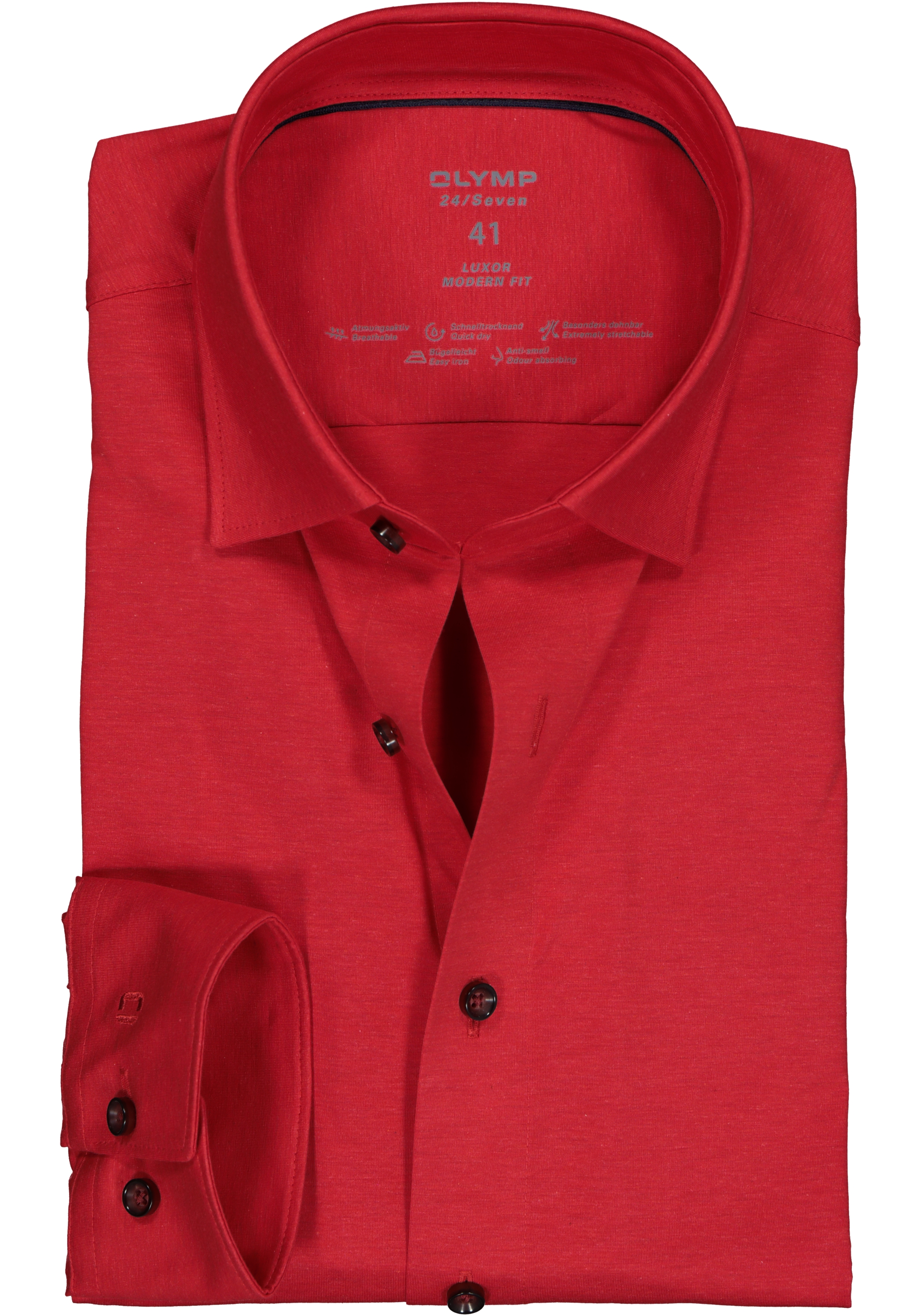 OLYMP Luxor modern fit overhemd 24/7, rood tricot