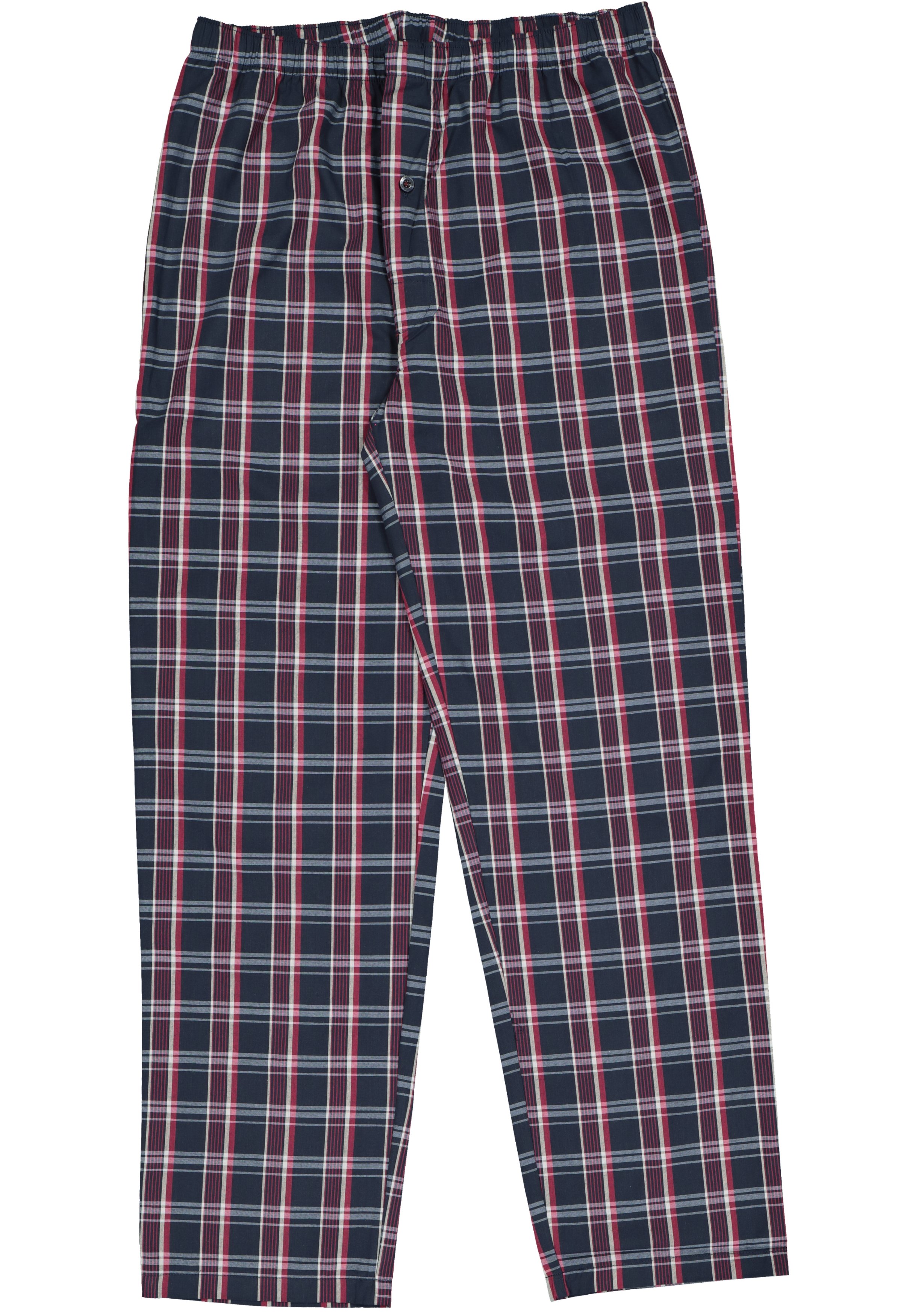 Gotzburg heren pyjama met knopen, geweven heren pyjama niet elastisch, blauw met rood en wit geruit