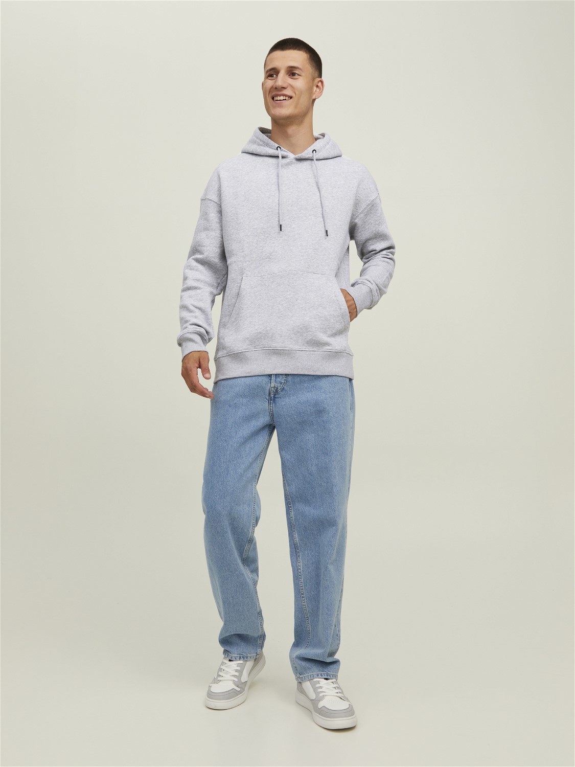 JACK & JONES Star basic sweat hood regular fit, heren hoodie katoenmengsel met capuchon, lichtgrijs melange